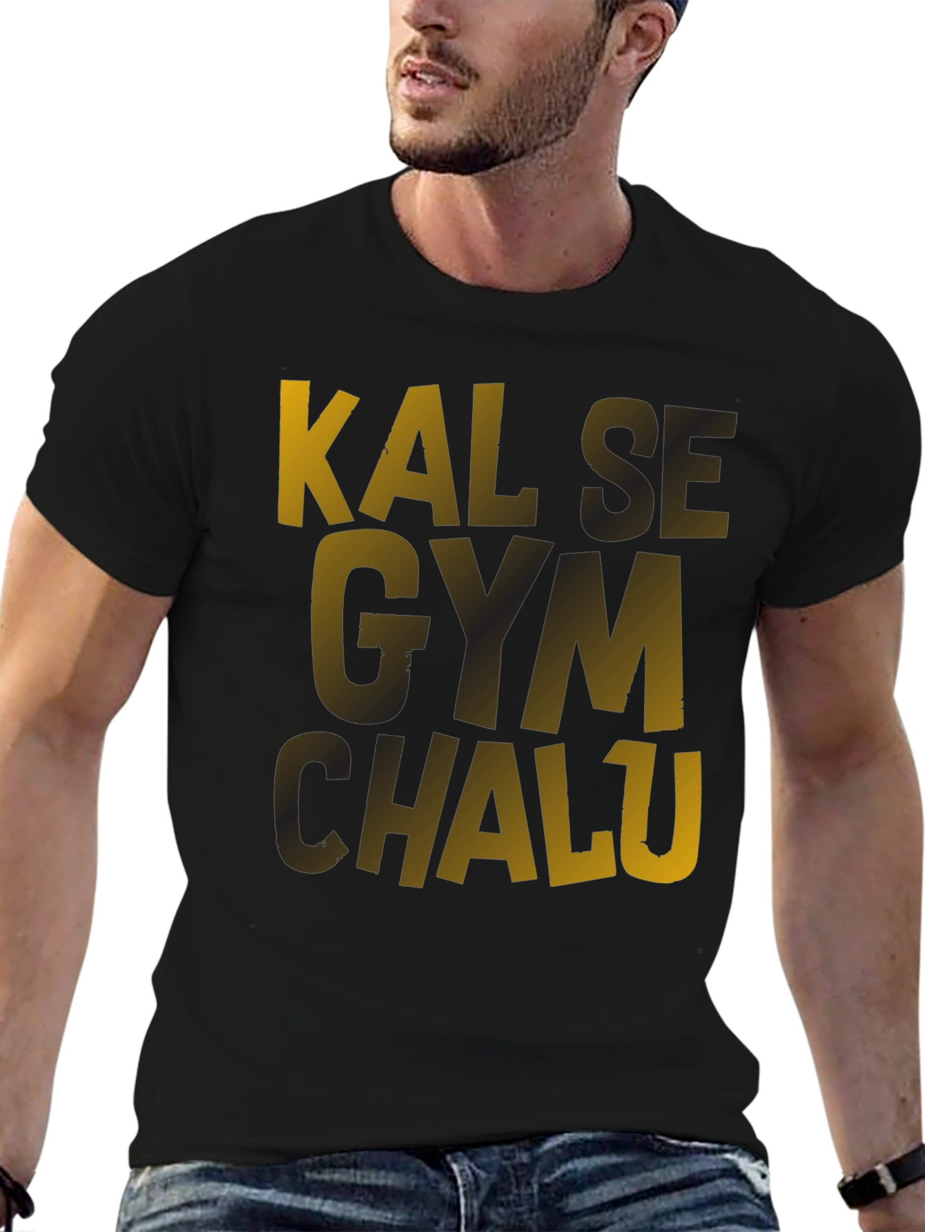Kal Se Gym Chalu Mens Black T-Shirt