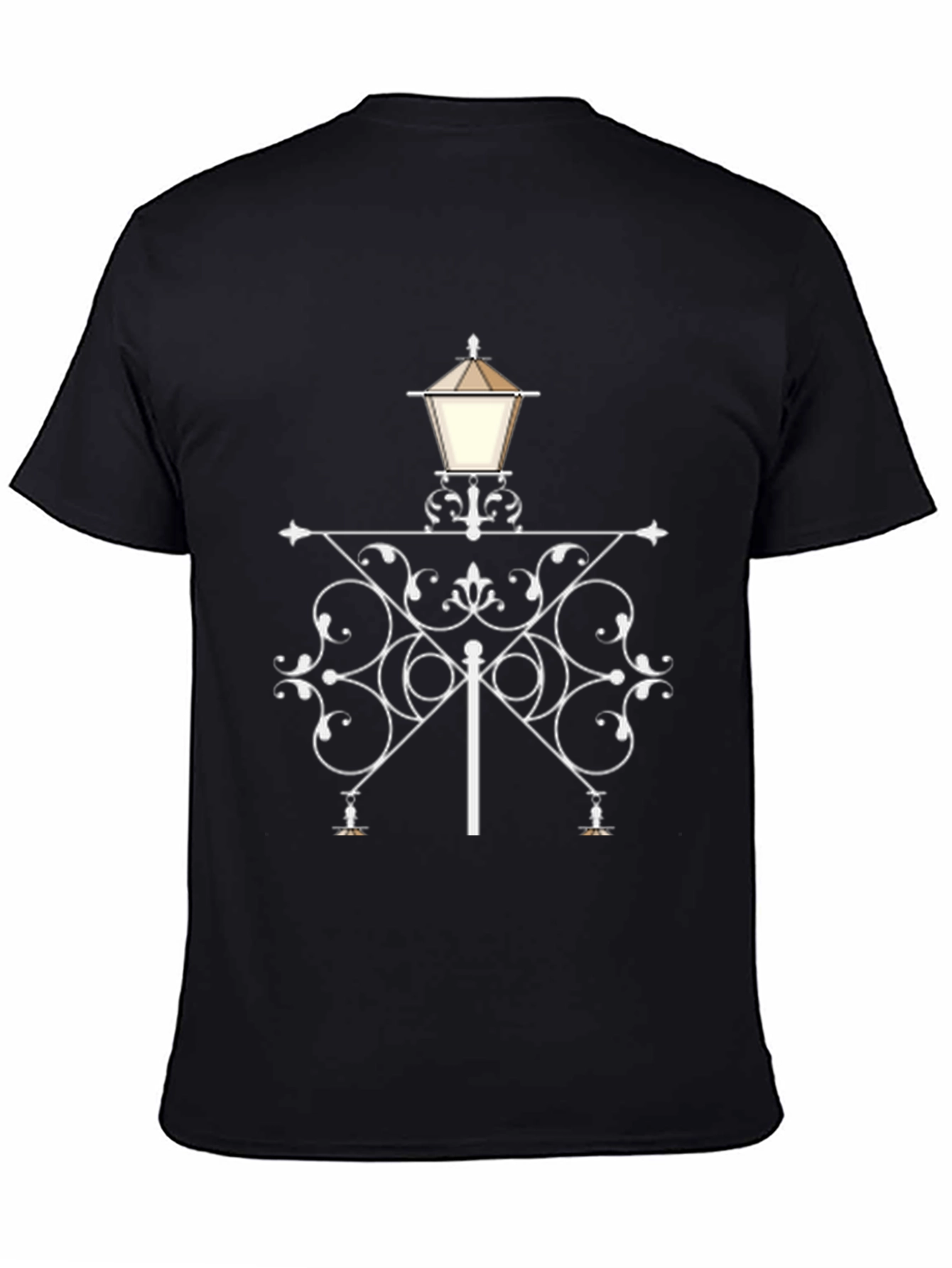 Stylish Street Lamp Graphic Tee - Black Cotton Blend