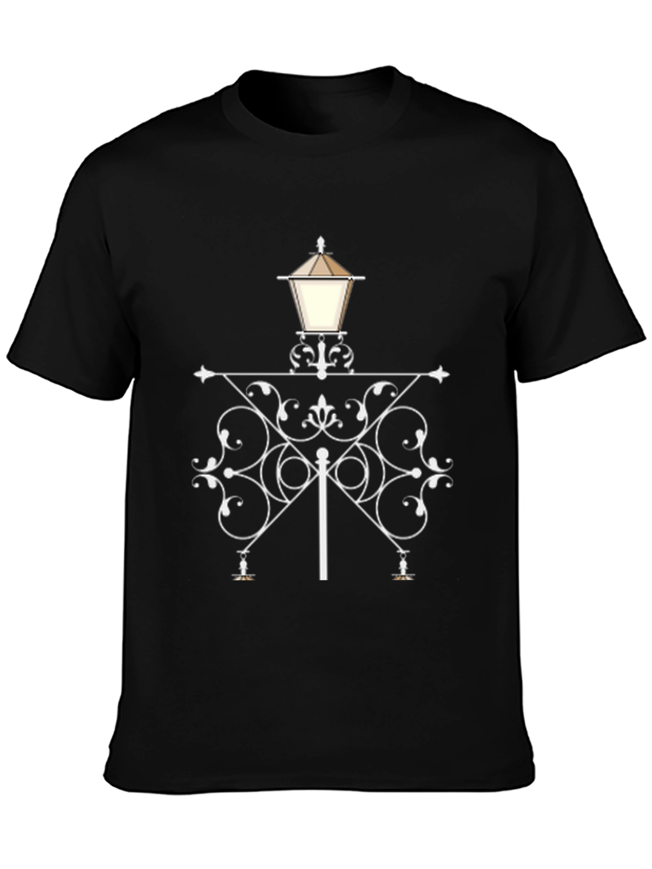 Stylish Street Lamp Graphic Tee - Black Cotton Blend