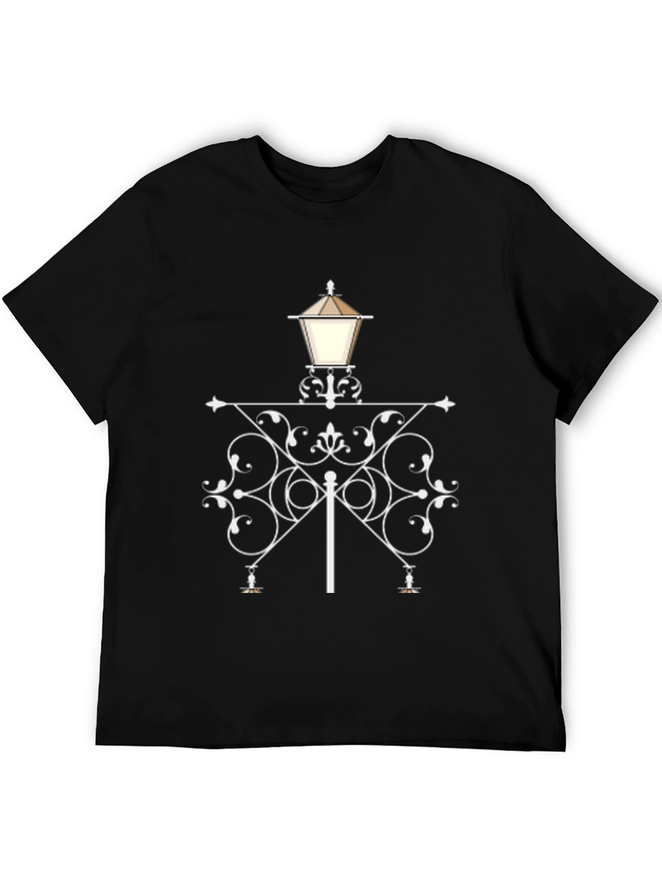 Stylish Street Lamp Graphic Tee - Black Cotton Blend