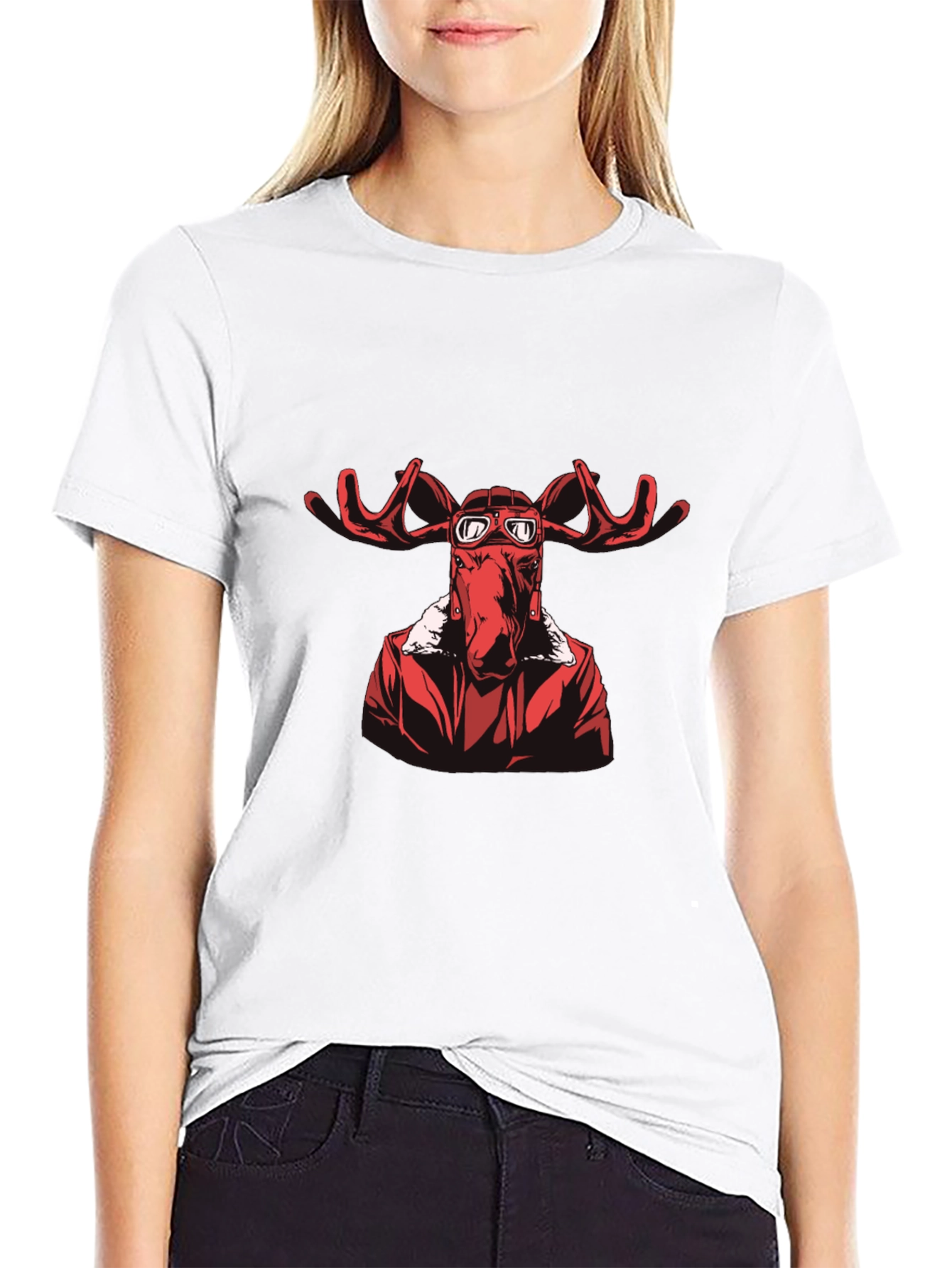 Moose Pilot Graphic T-Shirt - Black Cotton Tee