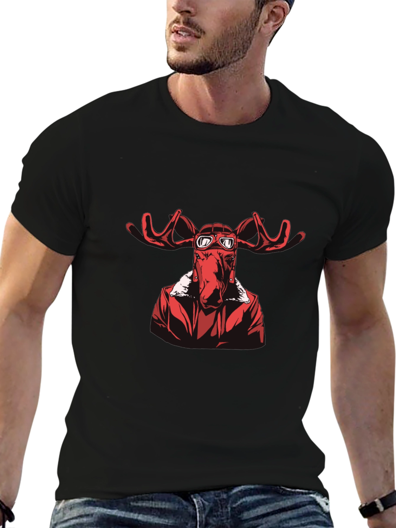 Moose Pilot Graphic T-Shirt - Black Cotton Tee