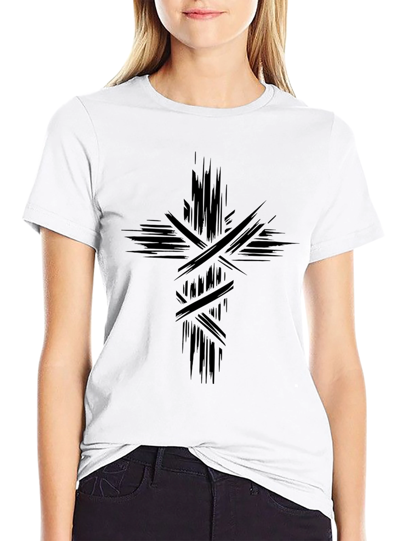 Abstract Cross Graphic Black T-Shirt