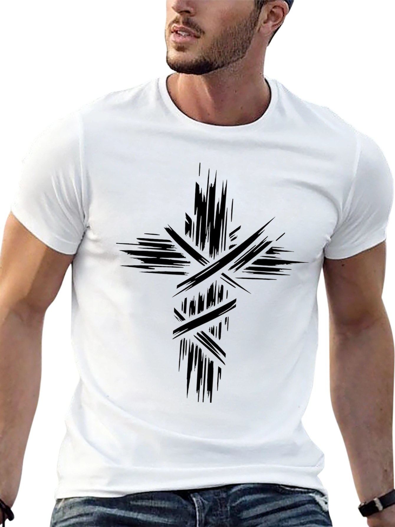 Abstract Cross Graphic Black T-Shirt