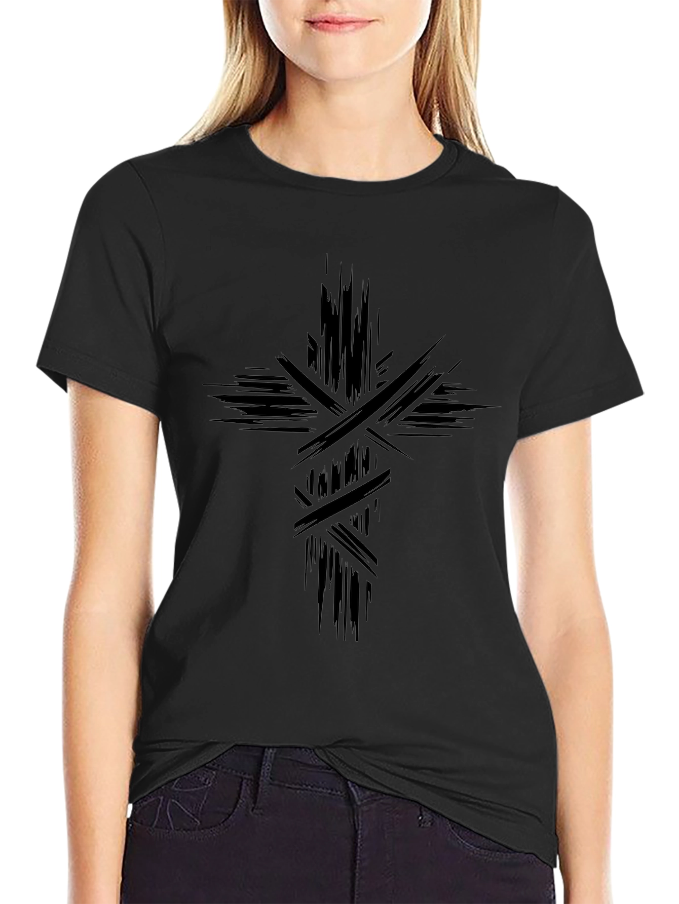 Abstract Cross Graphic Black T-Shirt