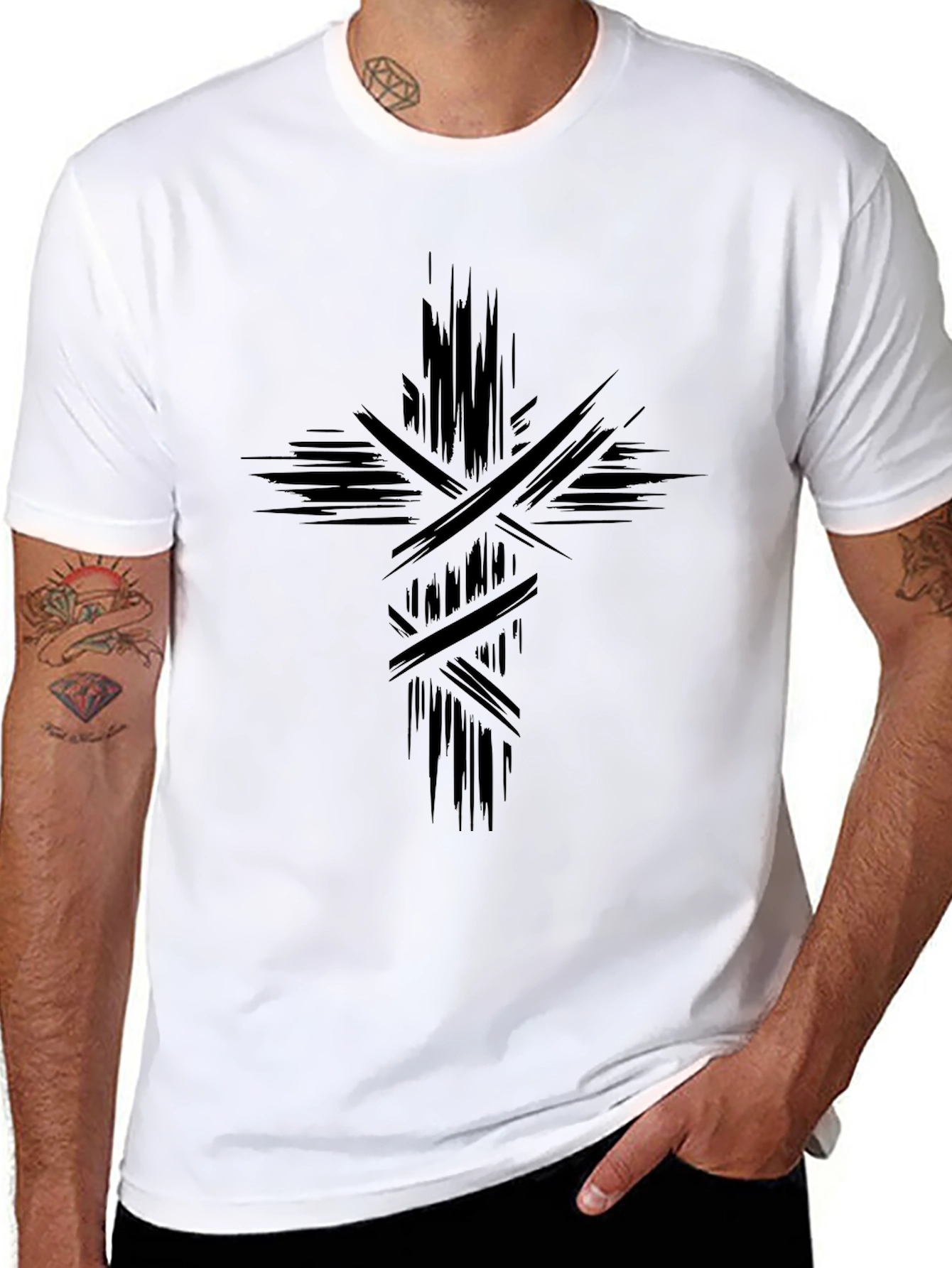 Abstract Cross Graphic Black T-Shirt