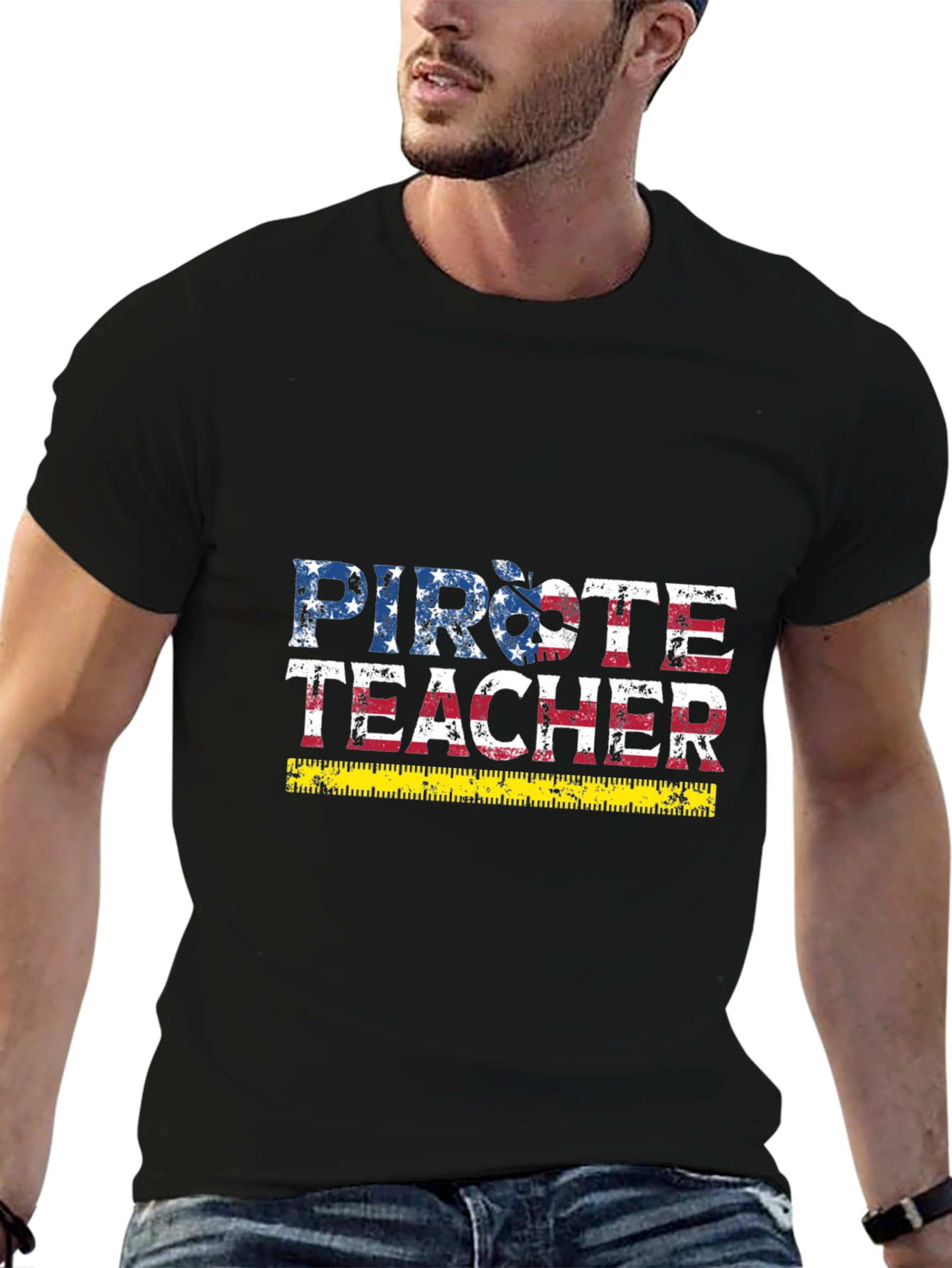 Pirate Teacher Graphic T-Shirt - USA Flag Style