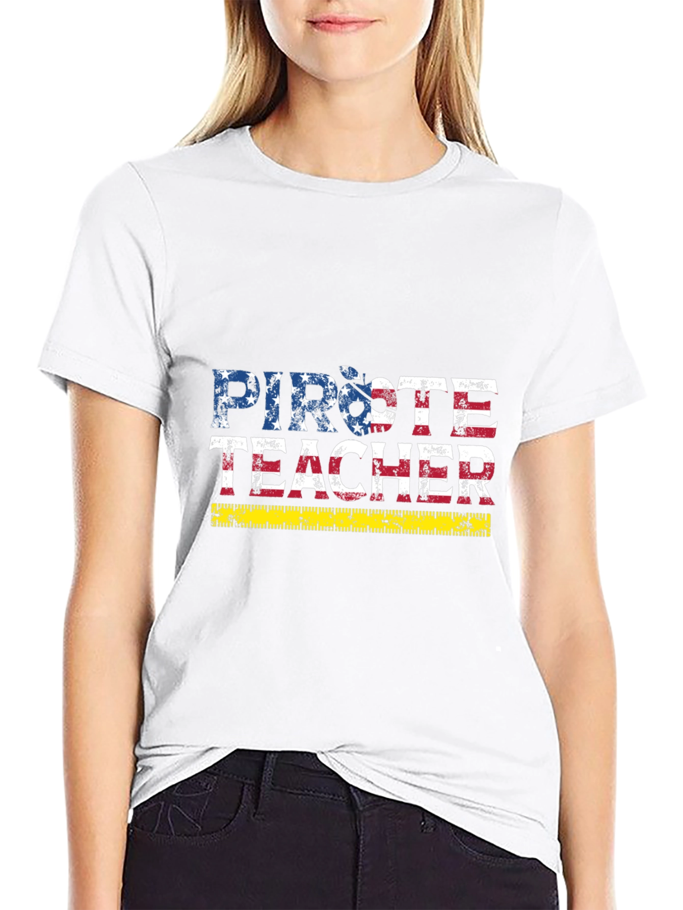Pirate Teacher Graphic T-Shirt - USA Flag Style