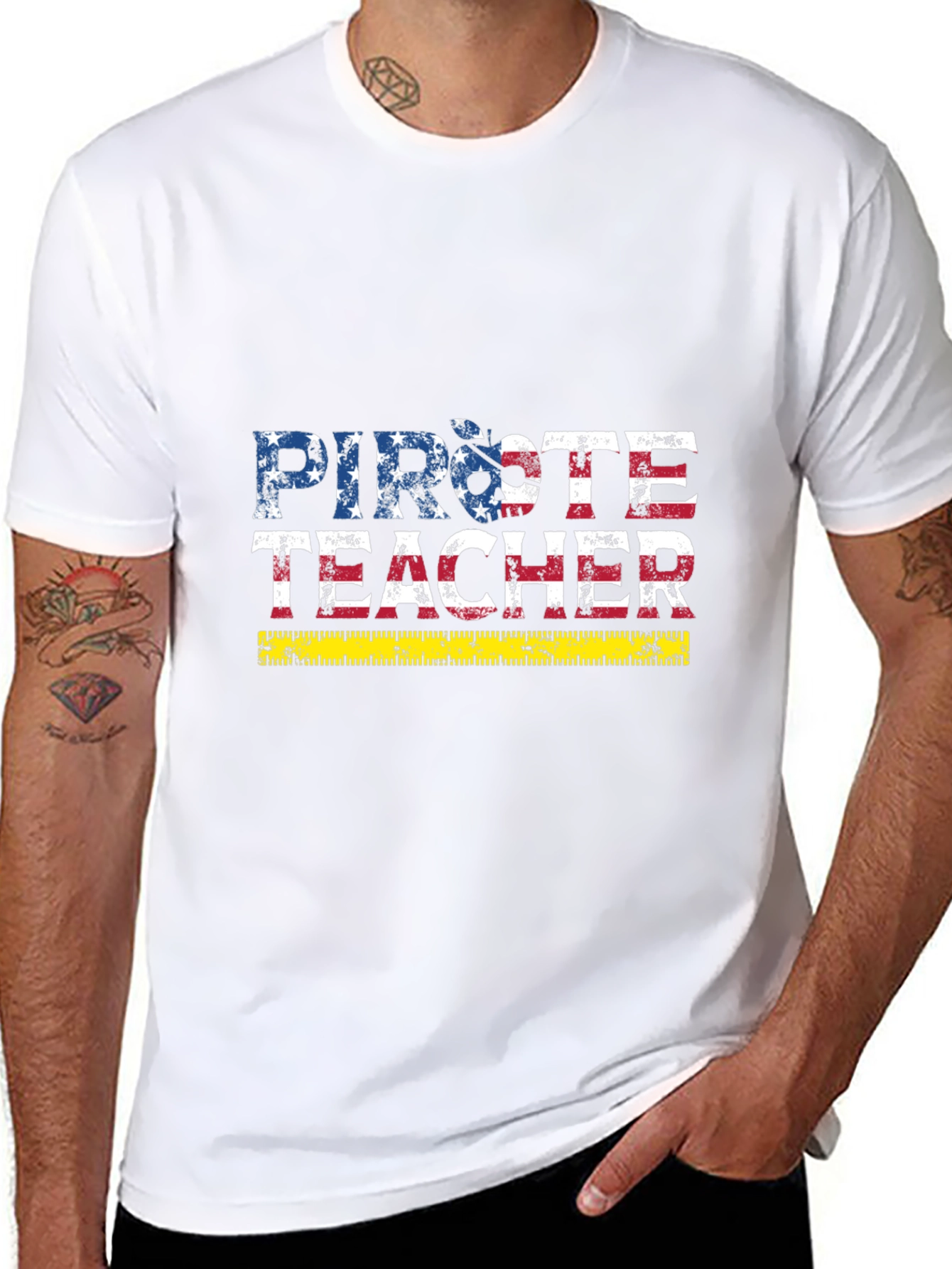 Pirate Teacher Graphic T-Shirt - USA Flag Style