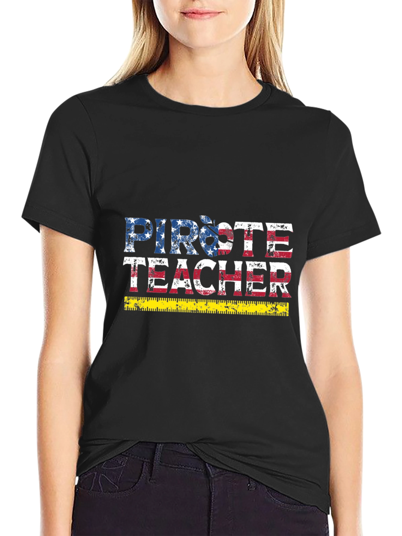 Pirate Teacher Graphic T-Shirt - USA Flag Style