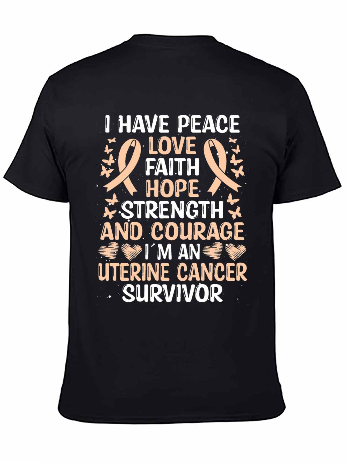 Uterine Cancer Survivor T-Shirt: Peace Love Hope