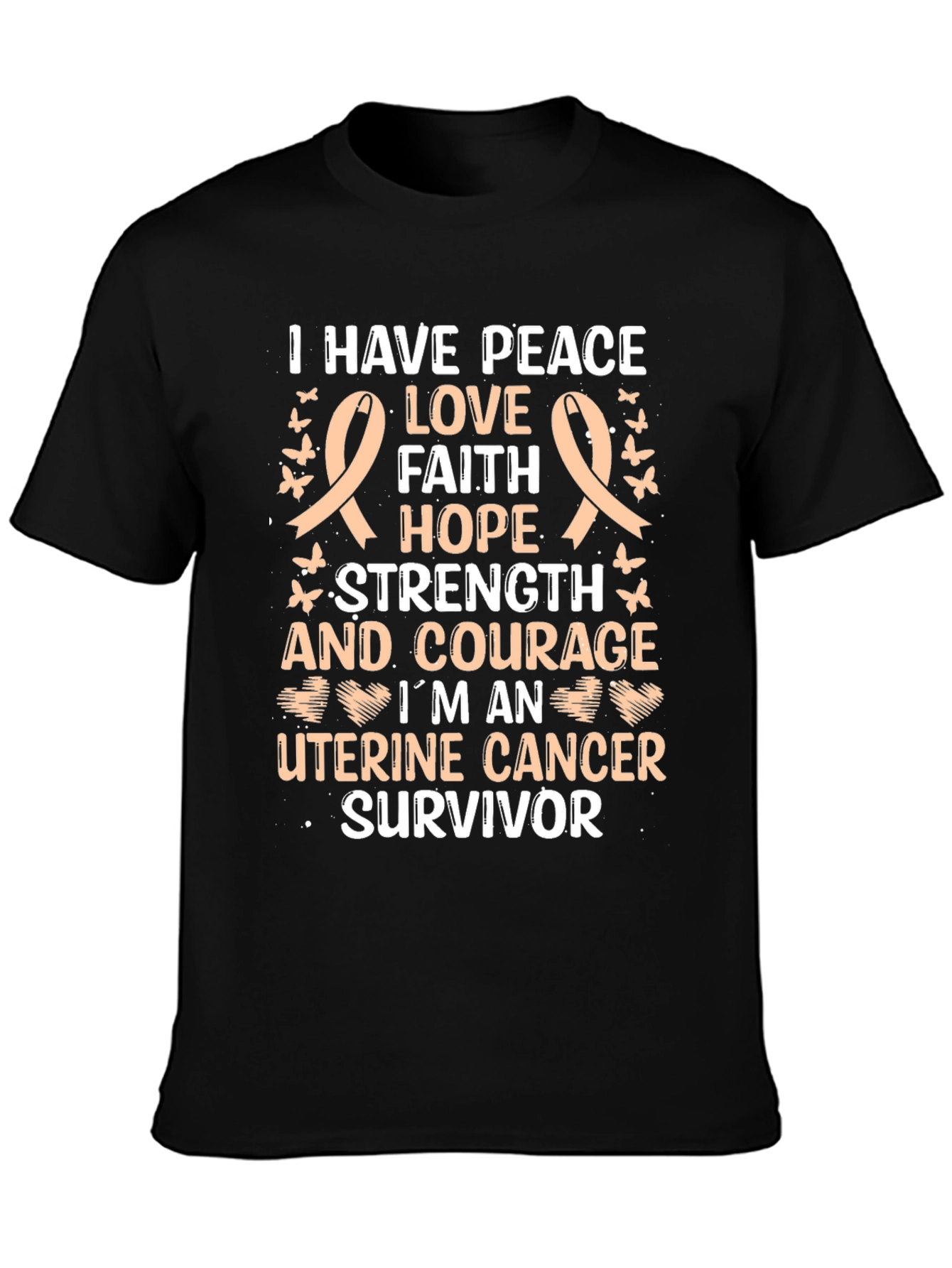 Uterine Cancer Survivor T-Shirt: Peace Love Hope