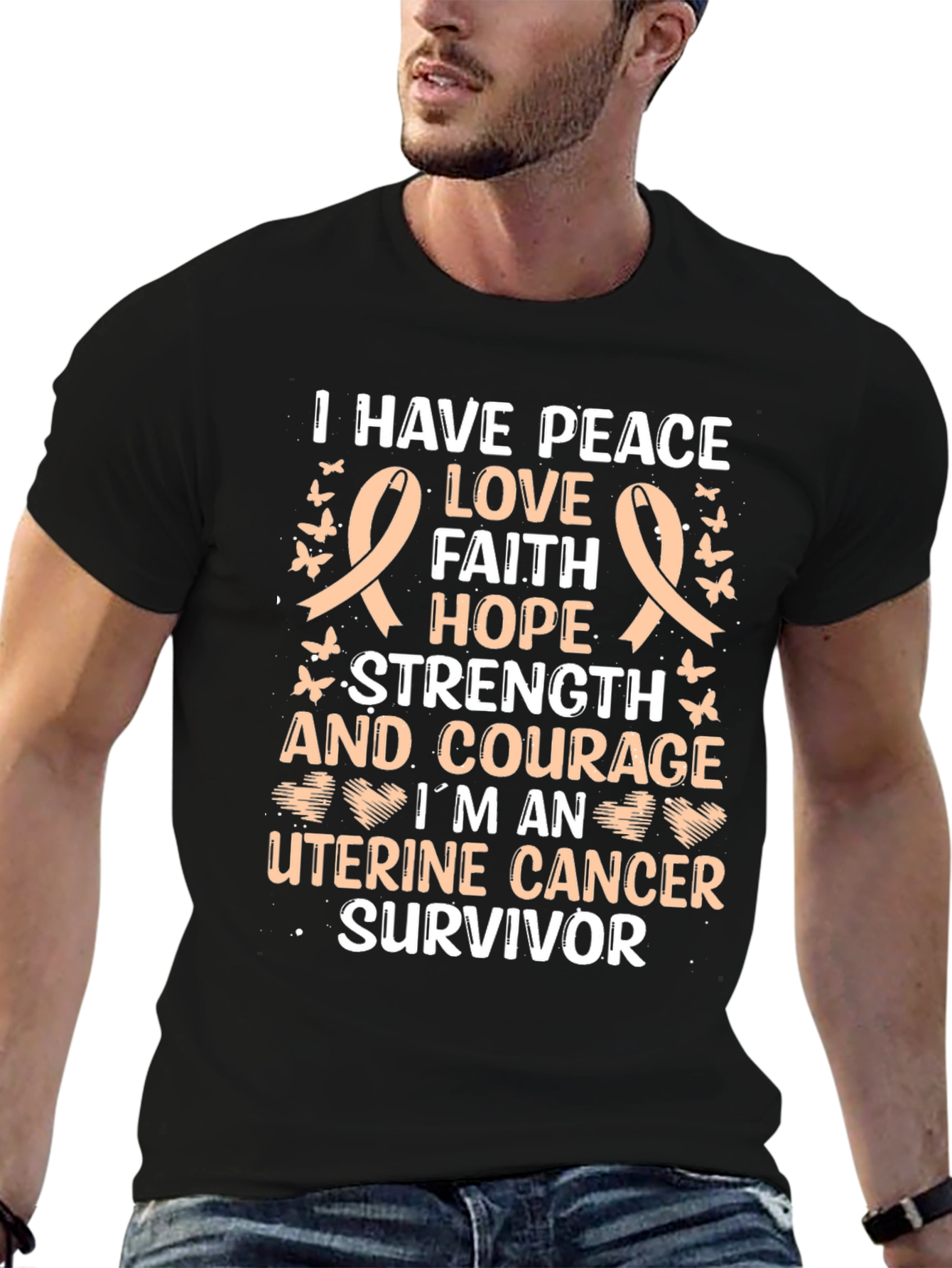 Uterine Cancer Survivor T-Shirt: Peace Love Hope