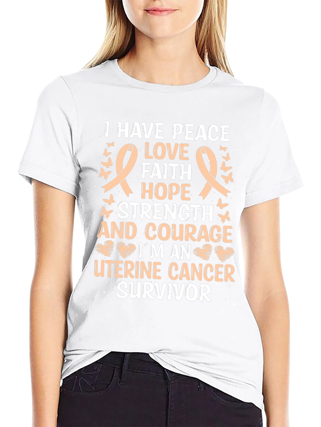 Uterine Cancer Survivor T-Shirt: Peace Love Hope
