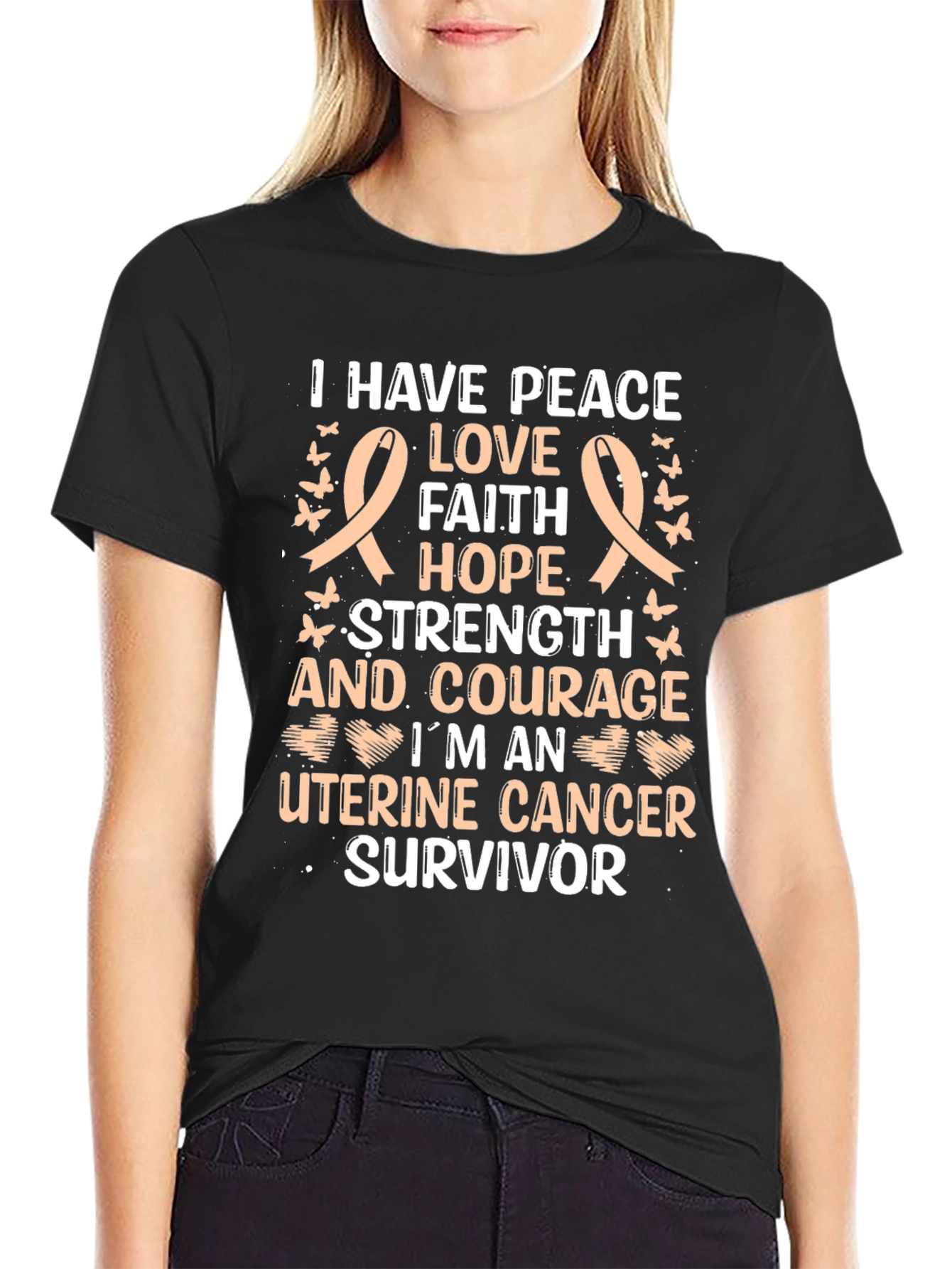 Uterine Cancer Survivor T-Shirt: Peace Love Hope