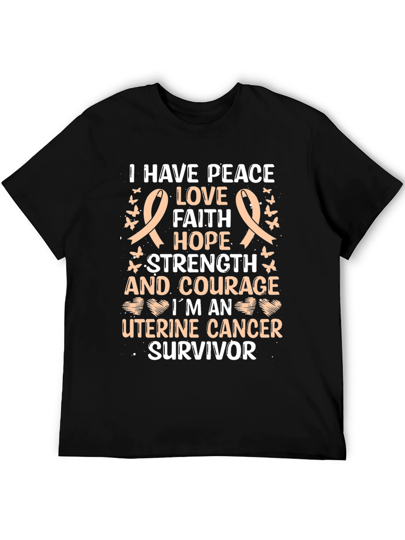 Uterine Cancer Survivor T-Shirt: Peace Love Hope