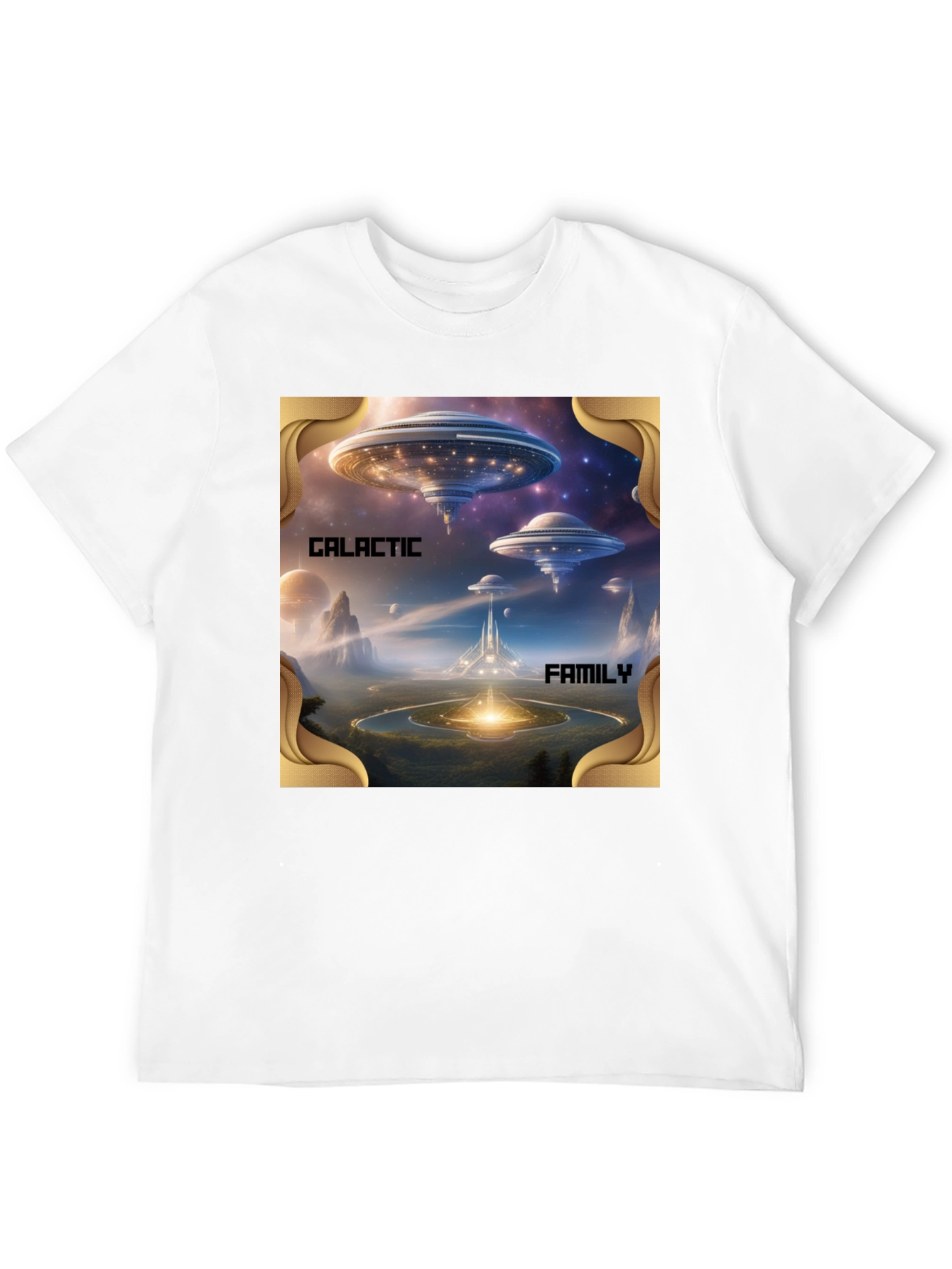 Galactic Family Graphic Print Black T-Shirt