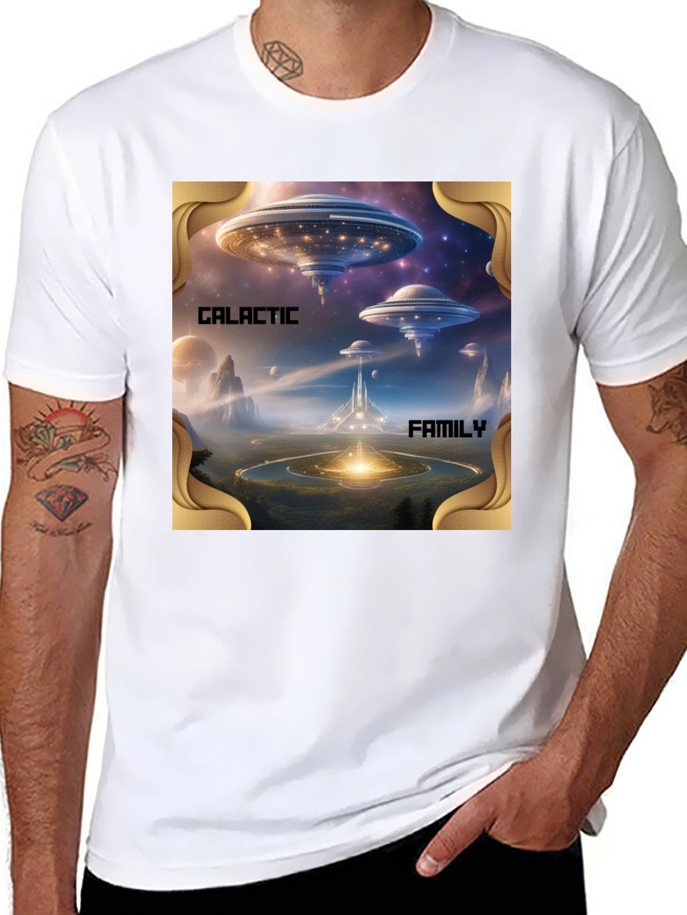 Galactic Family Graphic Print Black T-Shirt