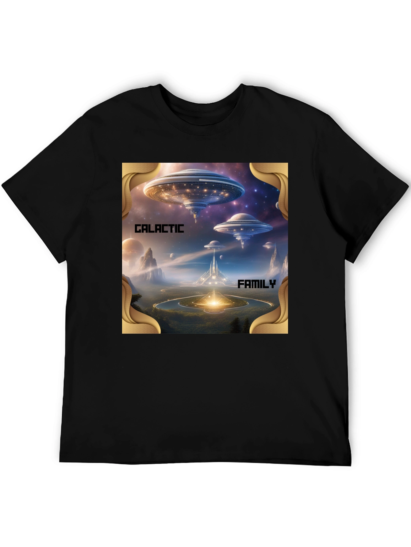 Galactic Family Graphic Print Black T-Shirt