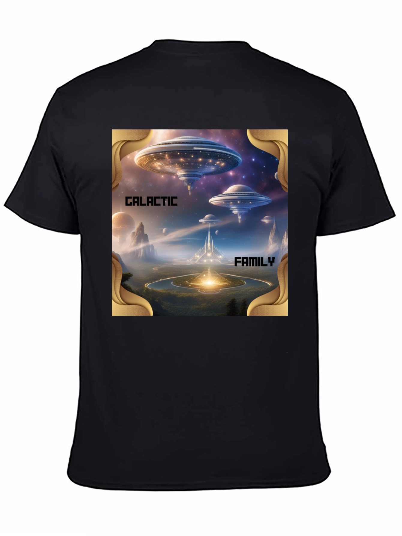 Galactic Family Graphic Print Black T-Shirt