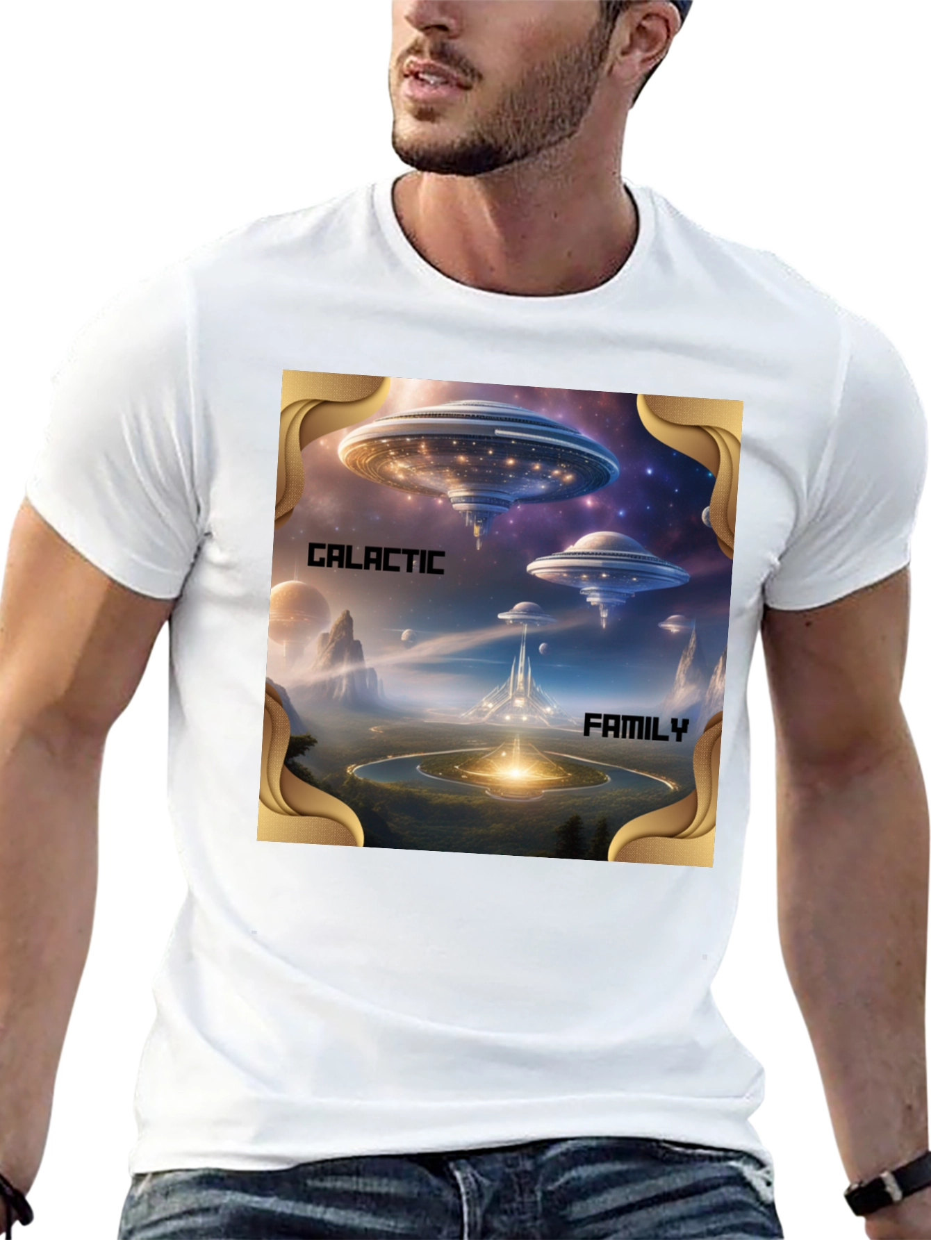 Galactic Family Graphic Print Black T-Shirt