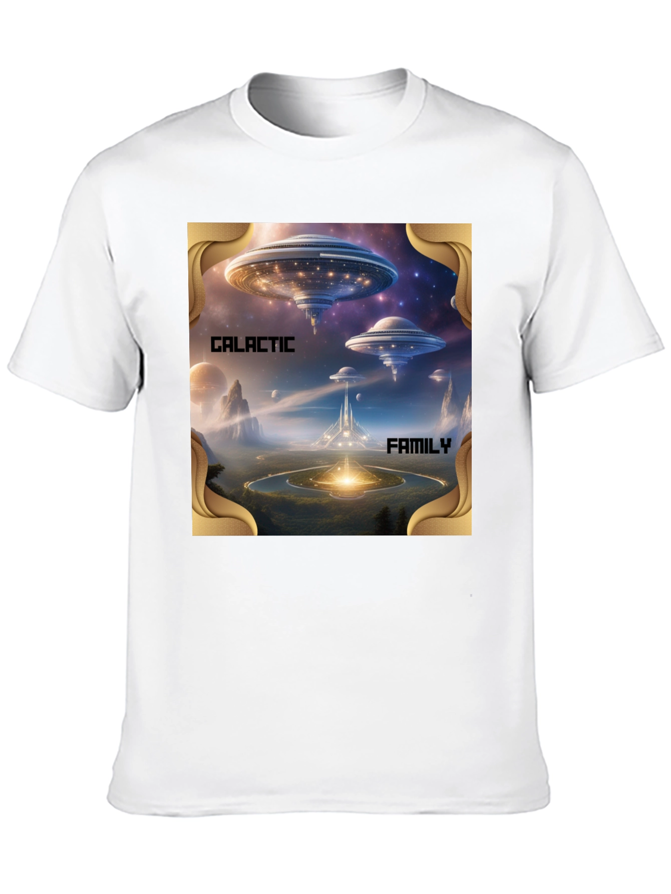 Galactic Family Graphic Print Black T-Shirt