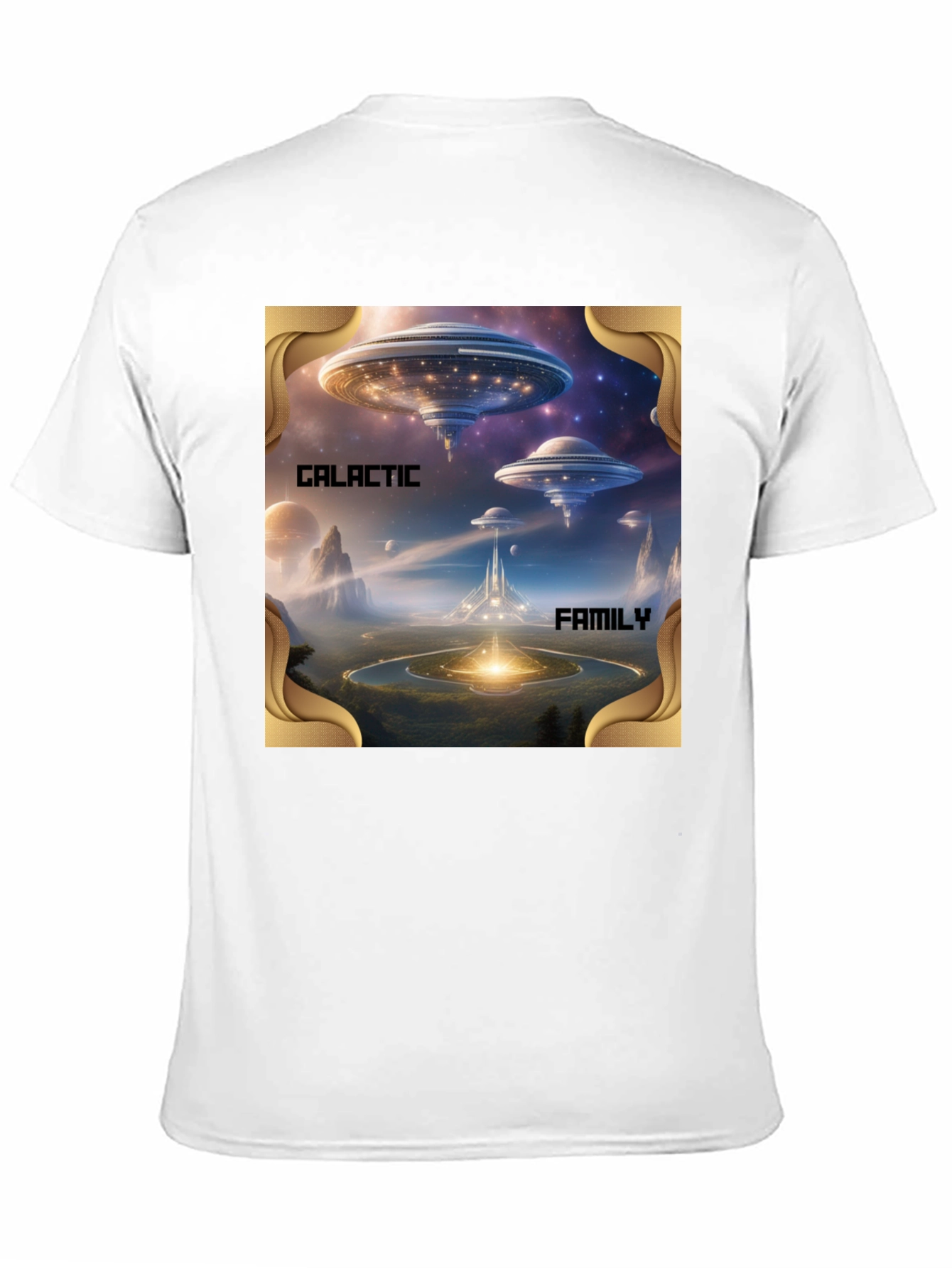 Galactic Family Graphic Print Black T-Shirt