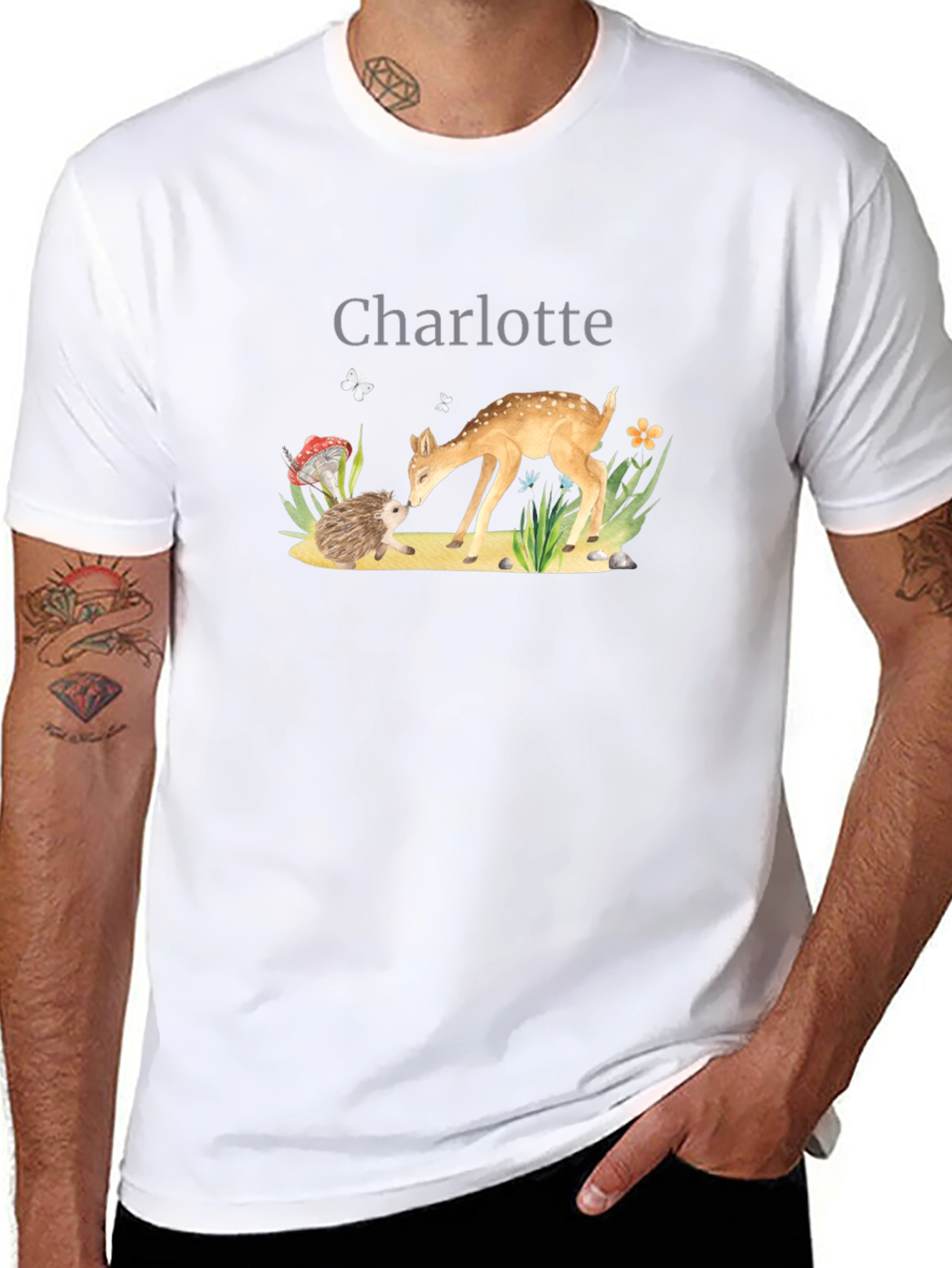 Charlotte Deer & Hedgehog Black T-Shirt