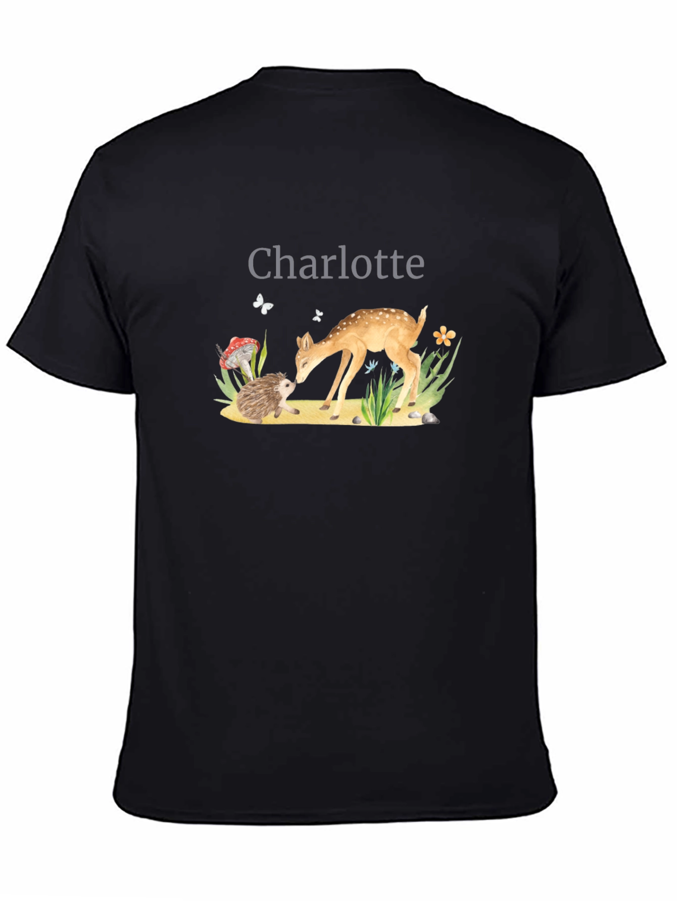 Charlotte Deer & Hedgehog Black T-Shirt
