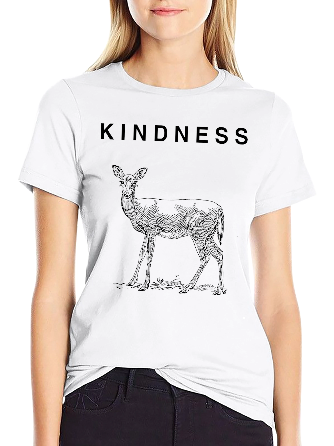Kindness Deer Graphic Black T-Shirt