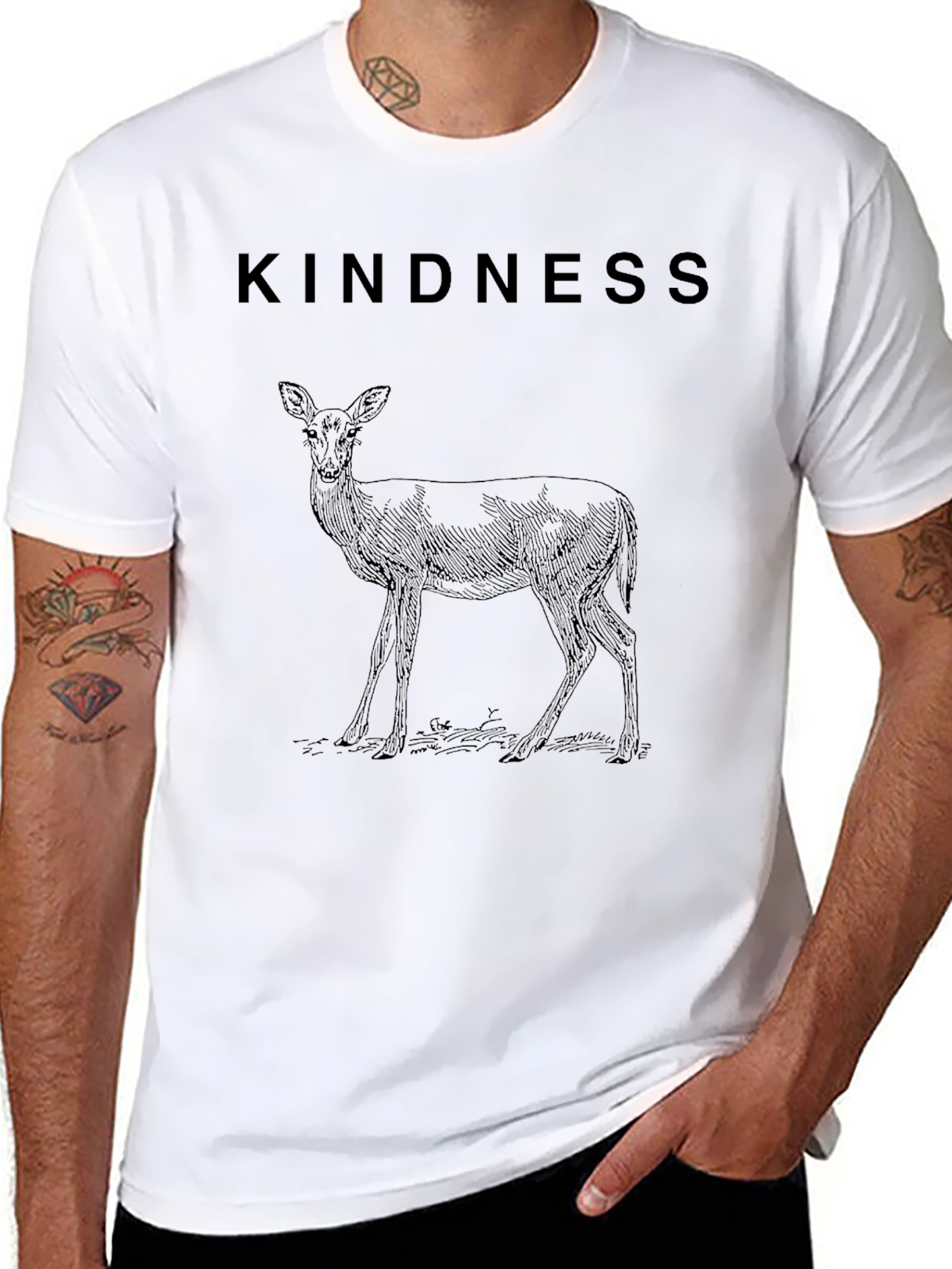 Kindness Deer Graphic Black T-Shirt