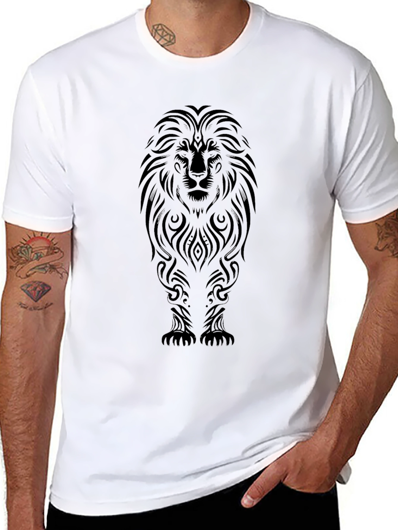 Tribal Lion Graphic Black T-Shirt