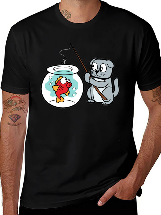 Cat Fishing Goldfish Graphic Tee