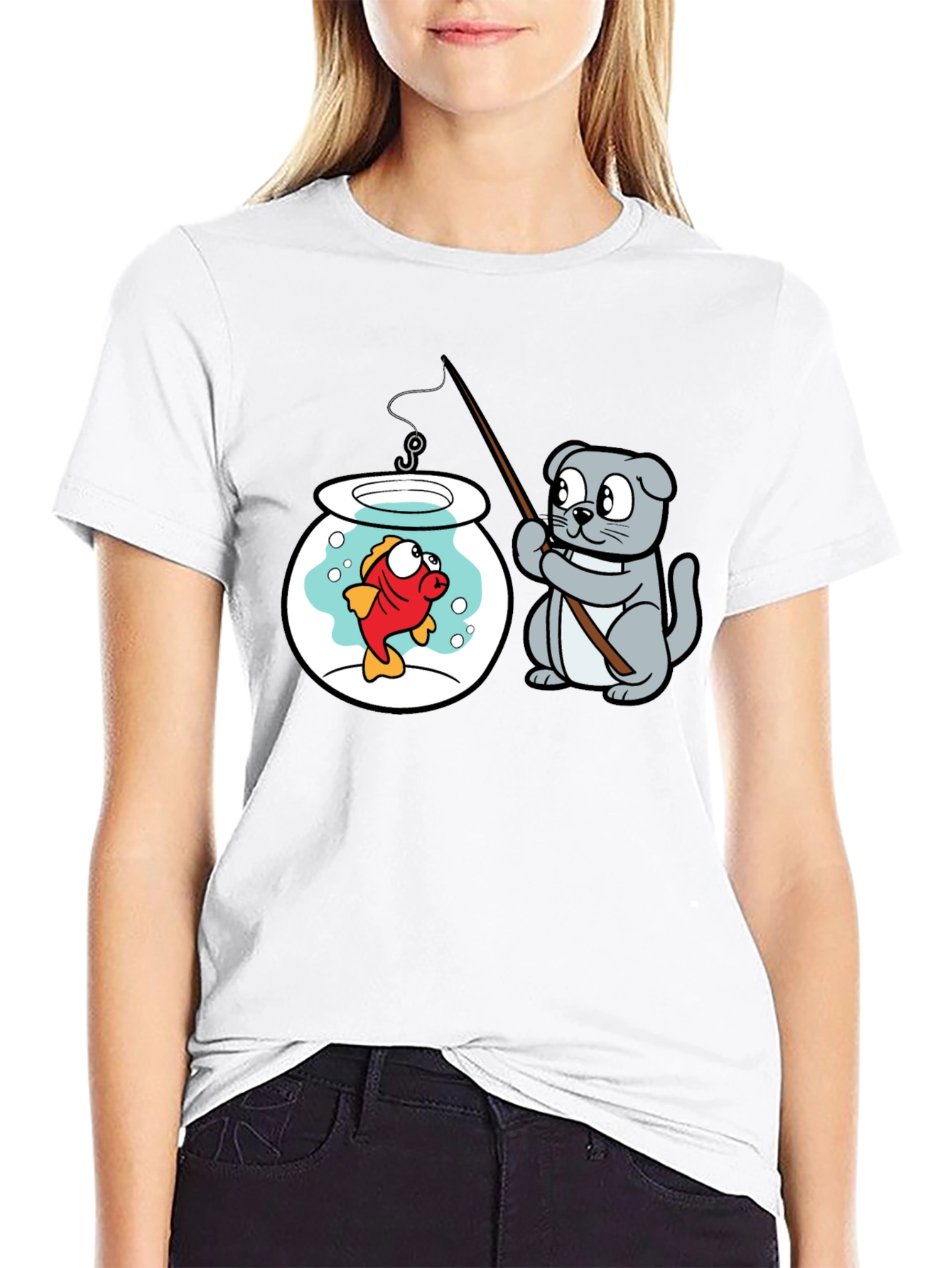 Cat Fishing Goldfish Graphic Tee