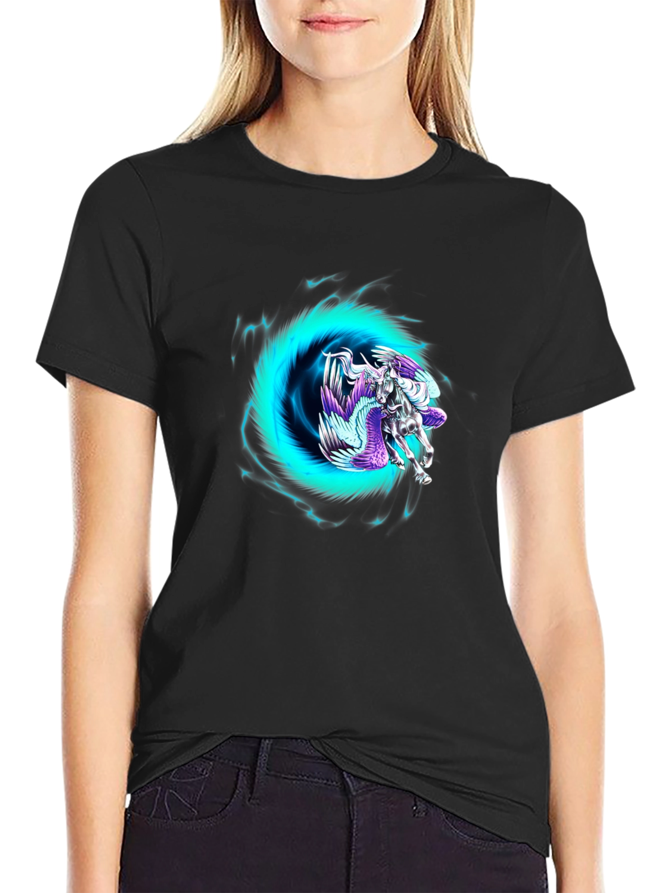Pegasus Portal Graphic Tee - Black Cotton Blend