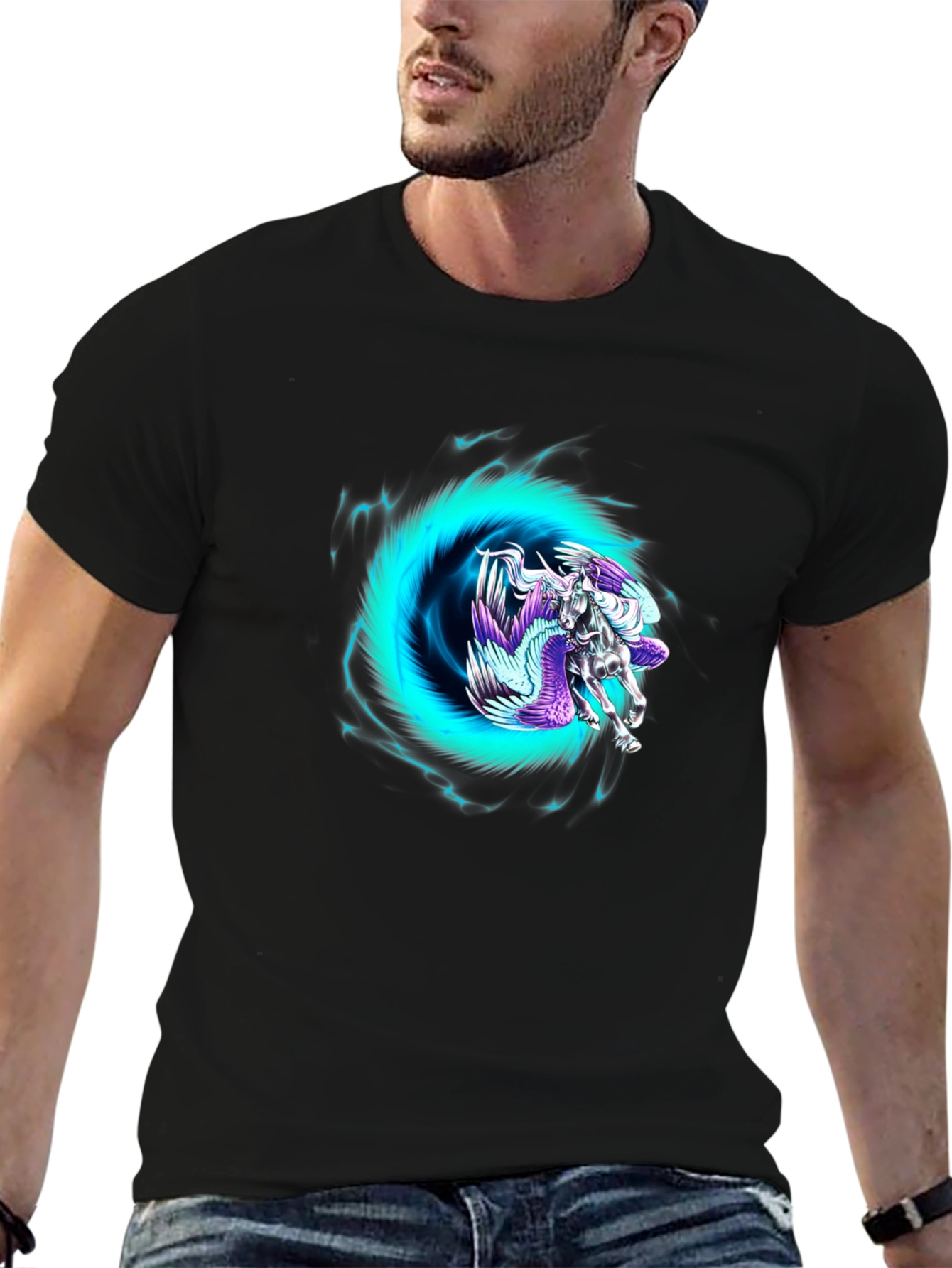 Pegasus Portal Graphic Tee - Black Cotton Blend