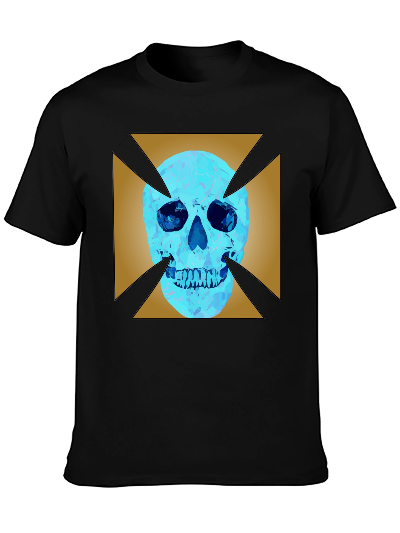 Edgy Graphic Tee: Skull X Design Black Cotton