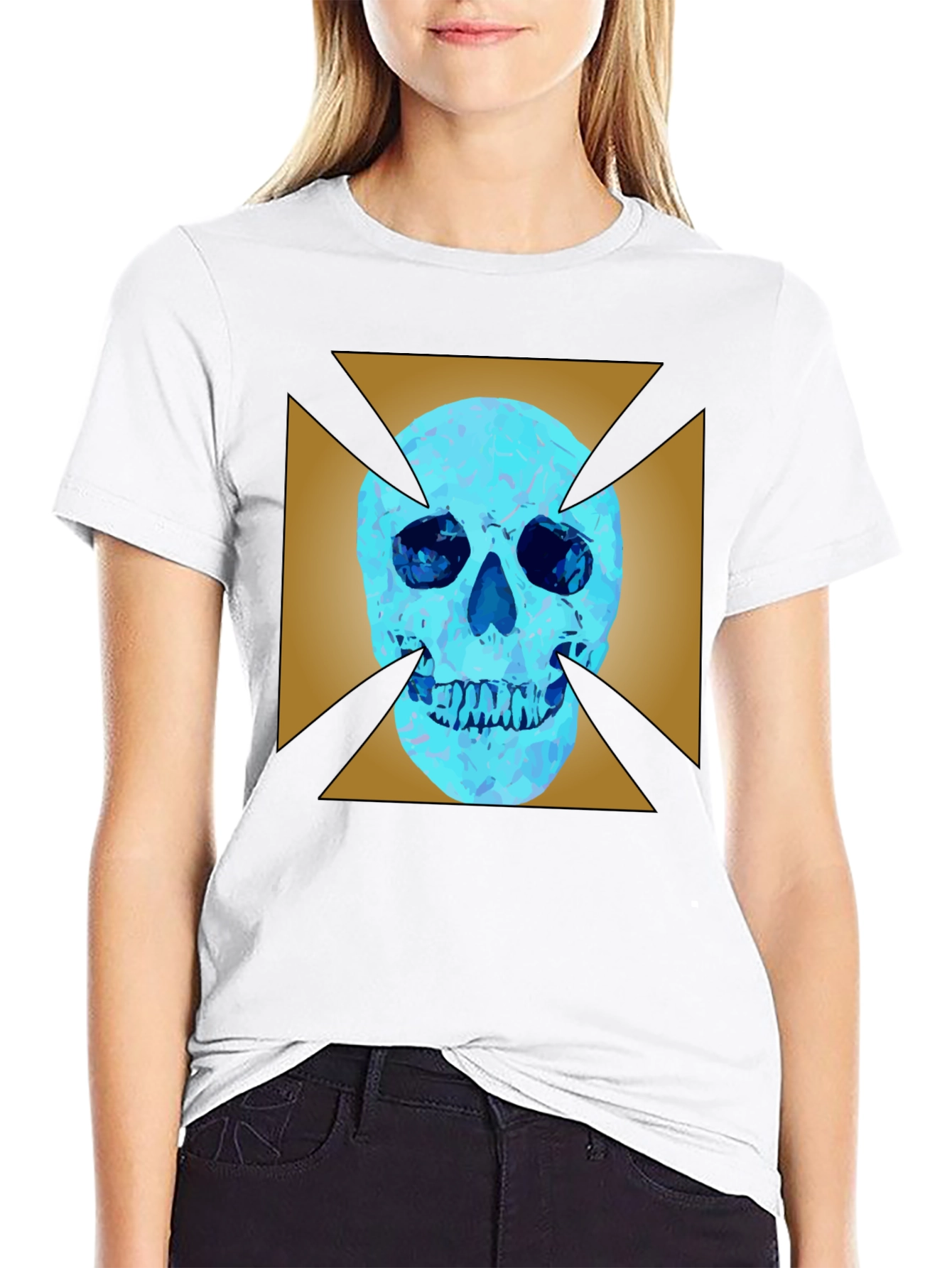 Edgy Graphic Tee: Skull X Design Black Cotton