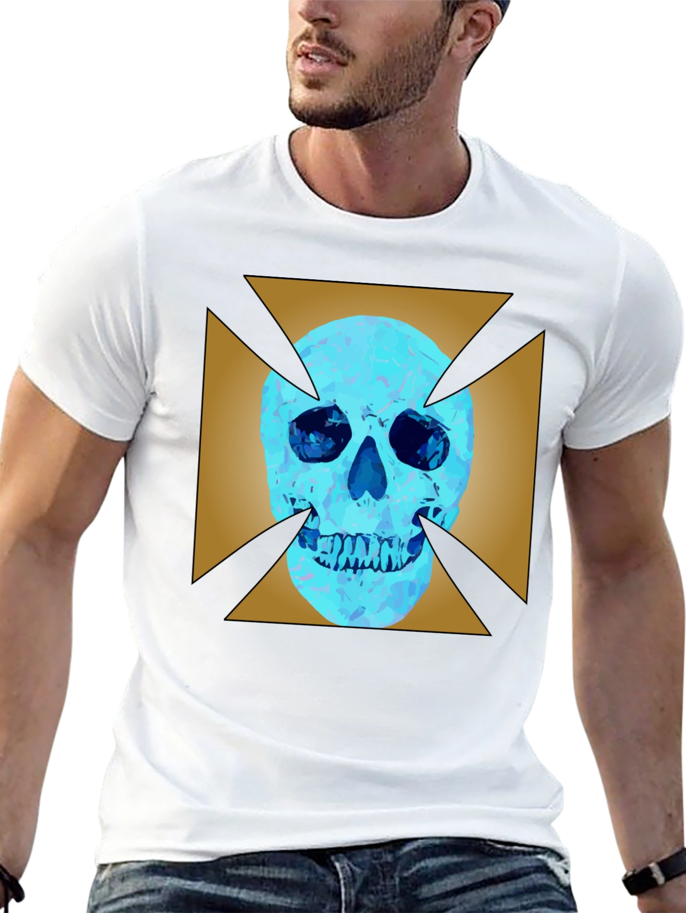 Edgy Graphic Tee: Skull X Design Black Cotton