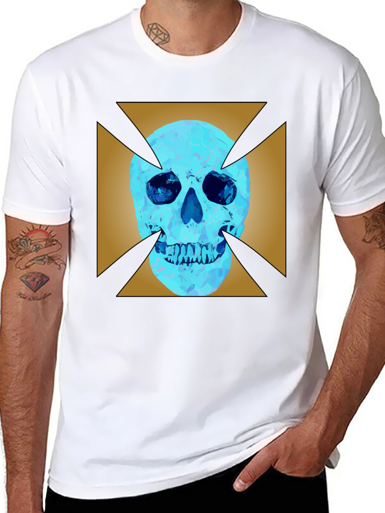 Edgy Graphic Tee: Skull X Design Black Cotton