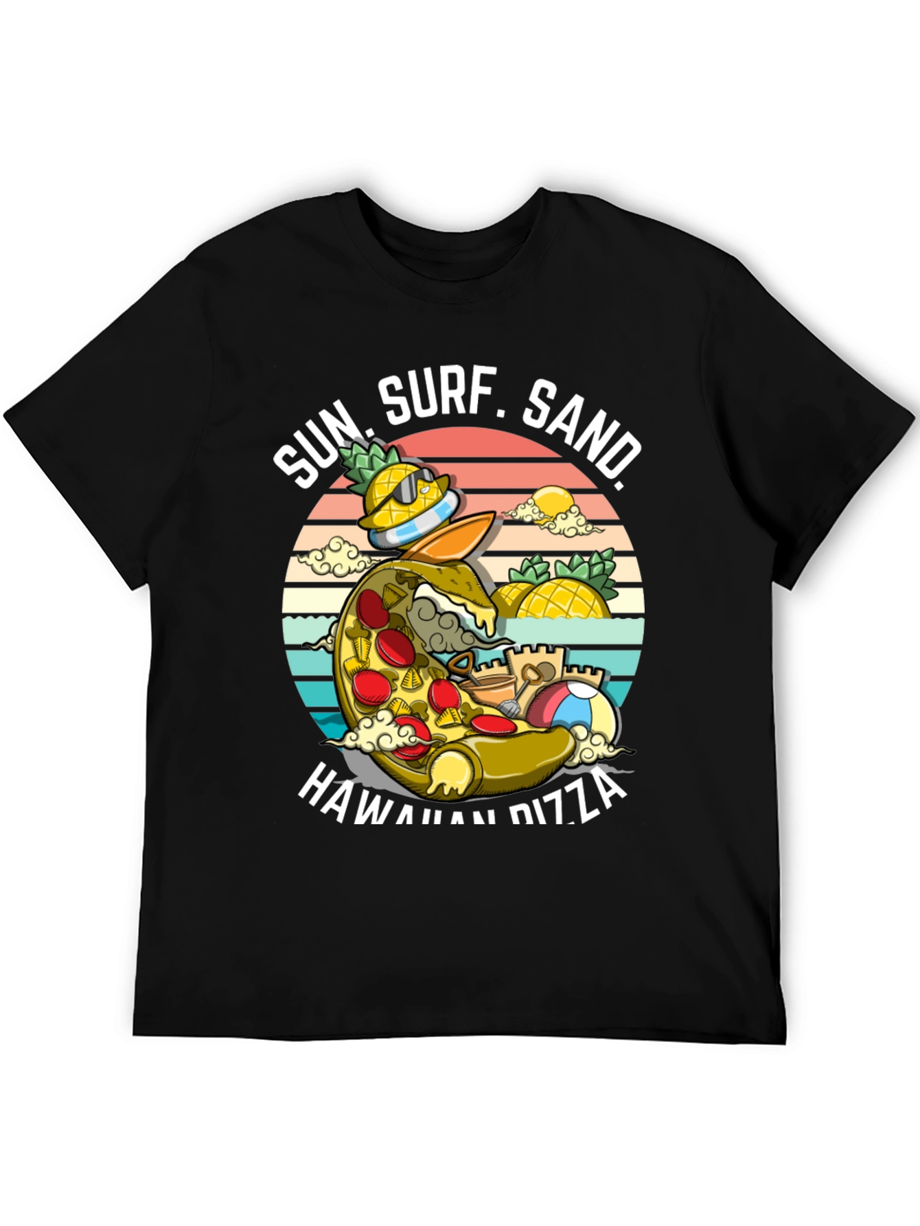 Hawaiian Pizza T-Shirt - Sun Surf Sand Design