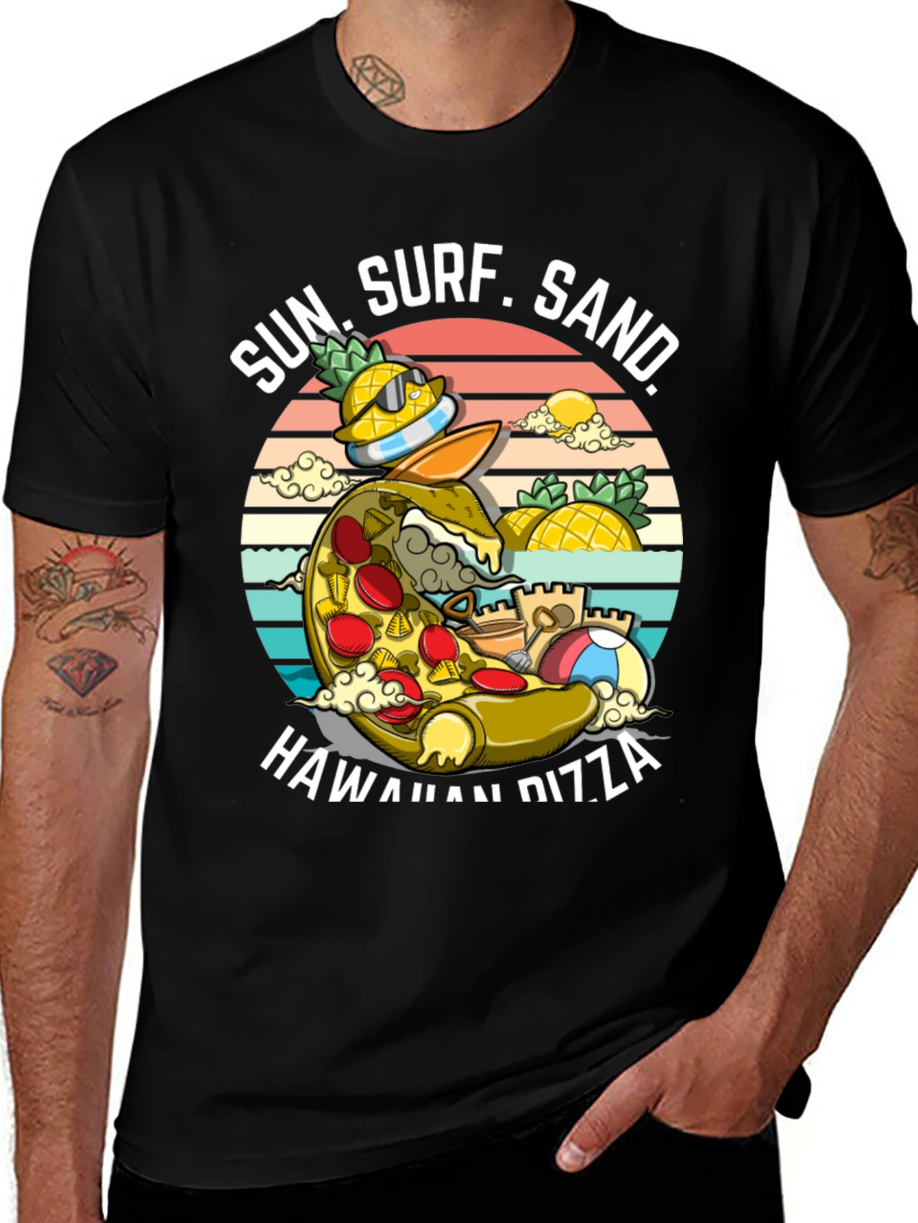 Hawaiian Pizza T-Shirt - Sun Surf Sand Design