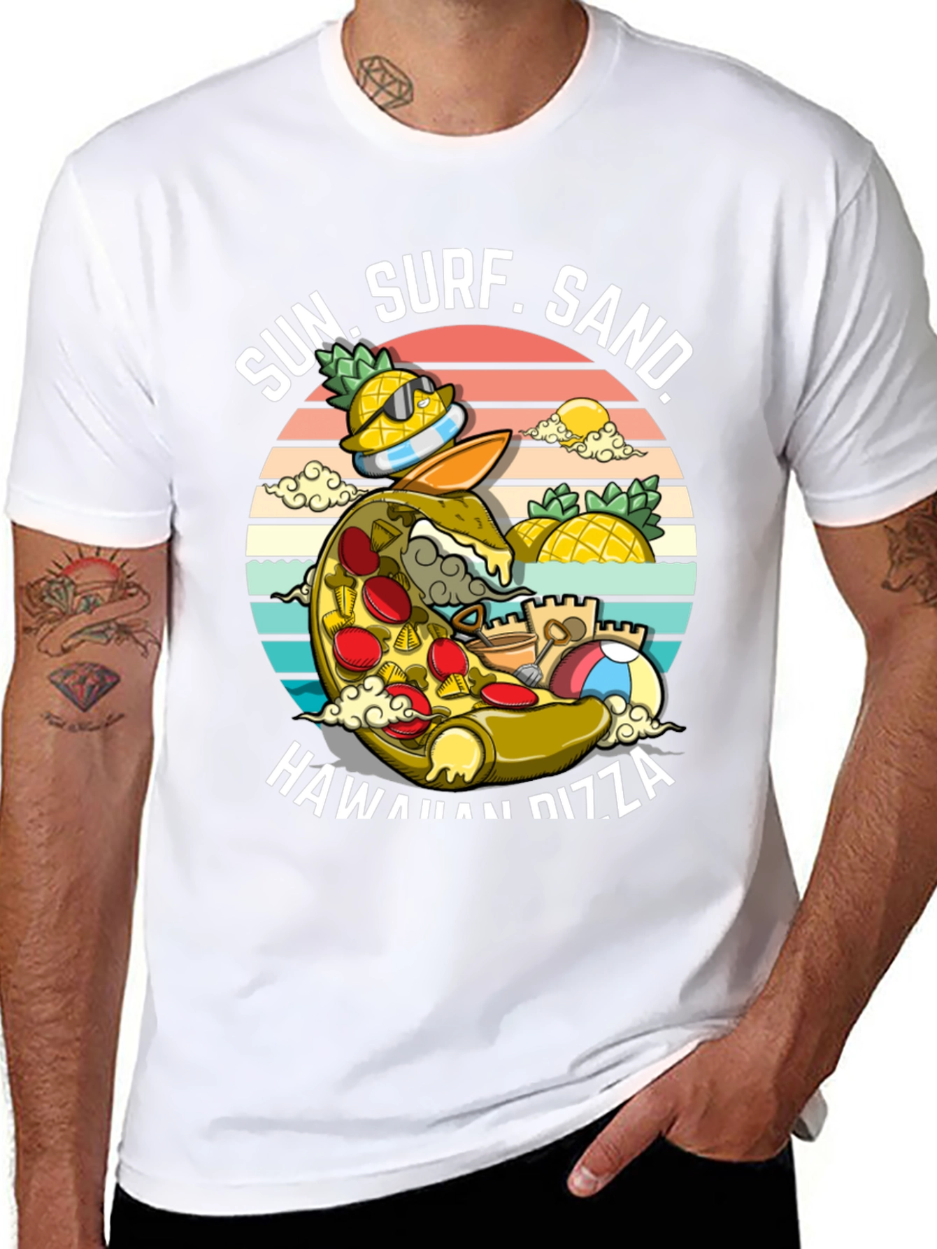 Hawaiian Pizza T-Shirt - Sun Surf Sand Design