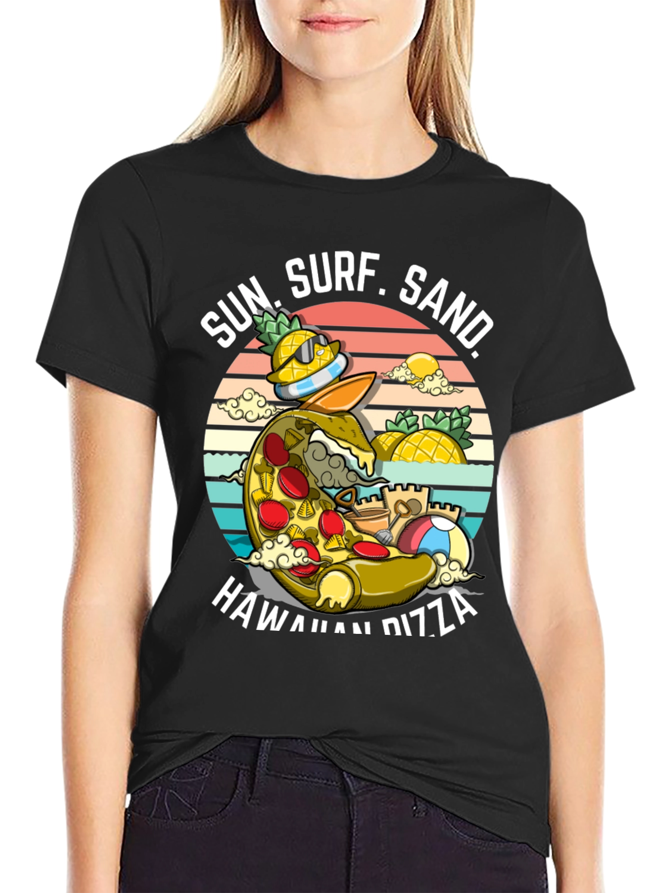 Hawaiian Pizza T-Shirt - Sun Surf Sand Design