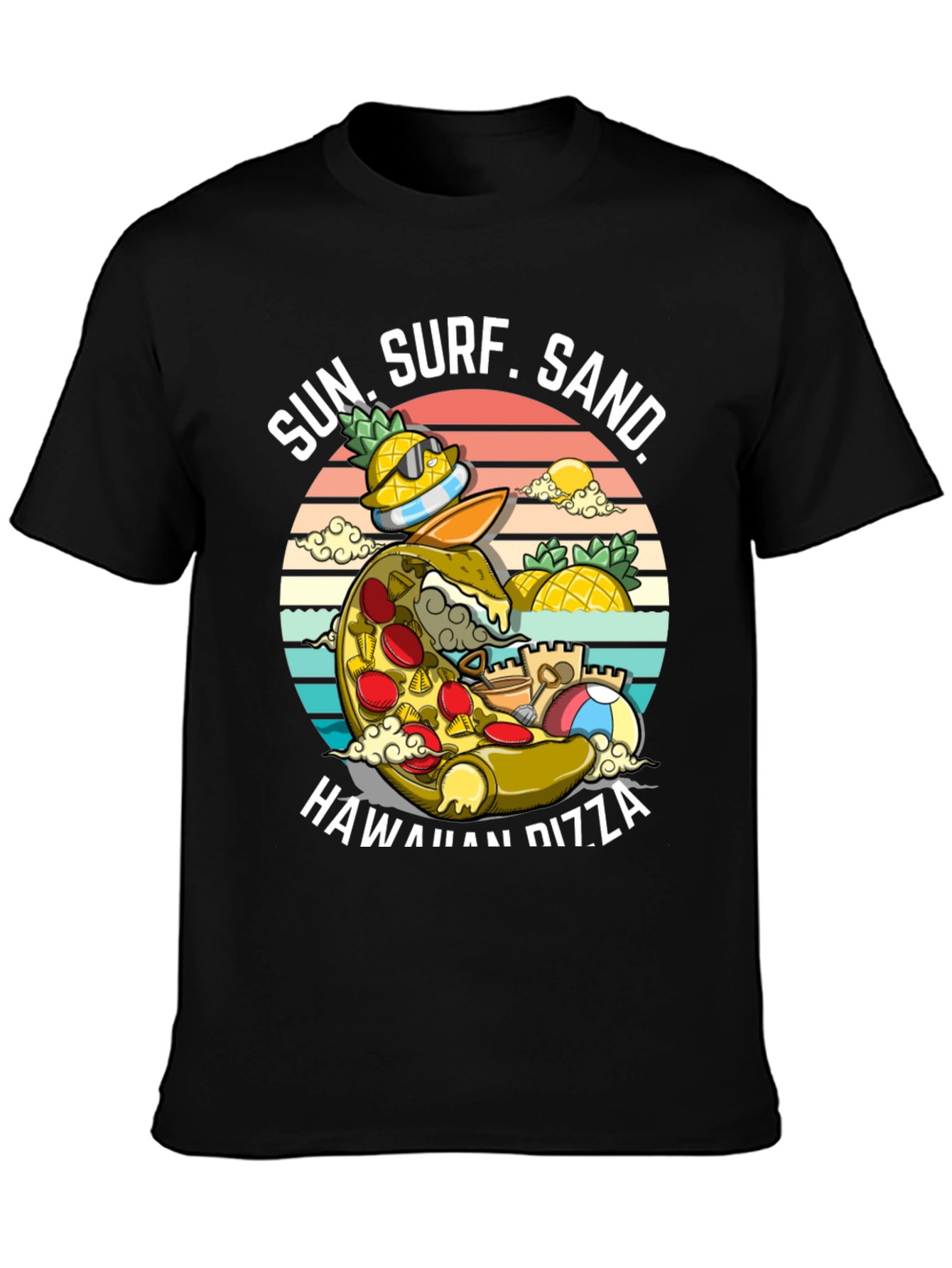 Hawaiian Pizza T-Shirt - Sun Surf Sand Design