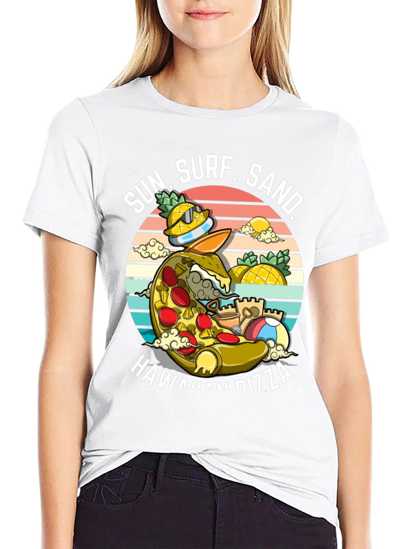 Hawaiian Pizza T-Shirt - Sun Surf Sand Design