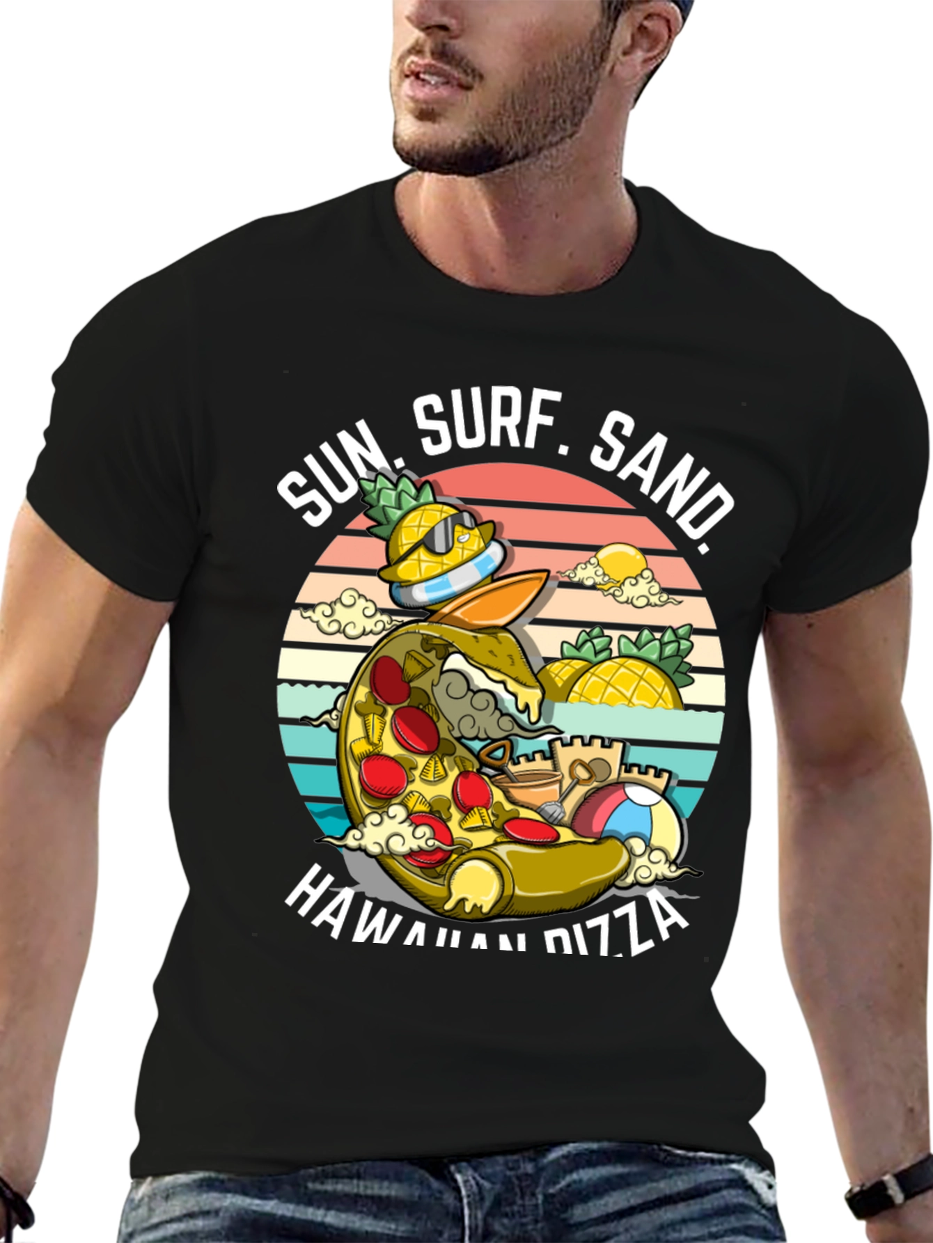 Hawaiian Pizza T-Shirt - Sun Surf Sand Design