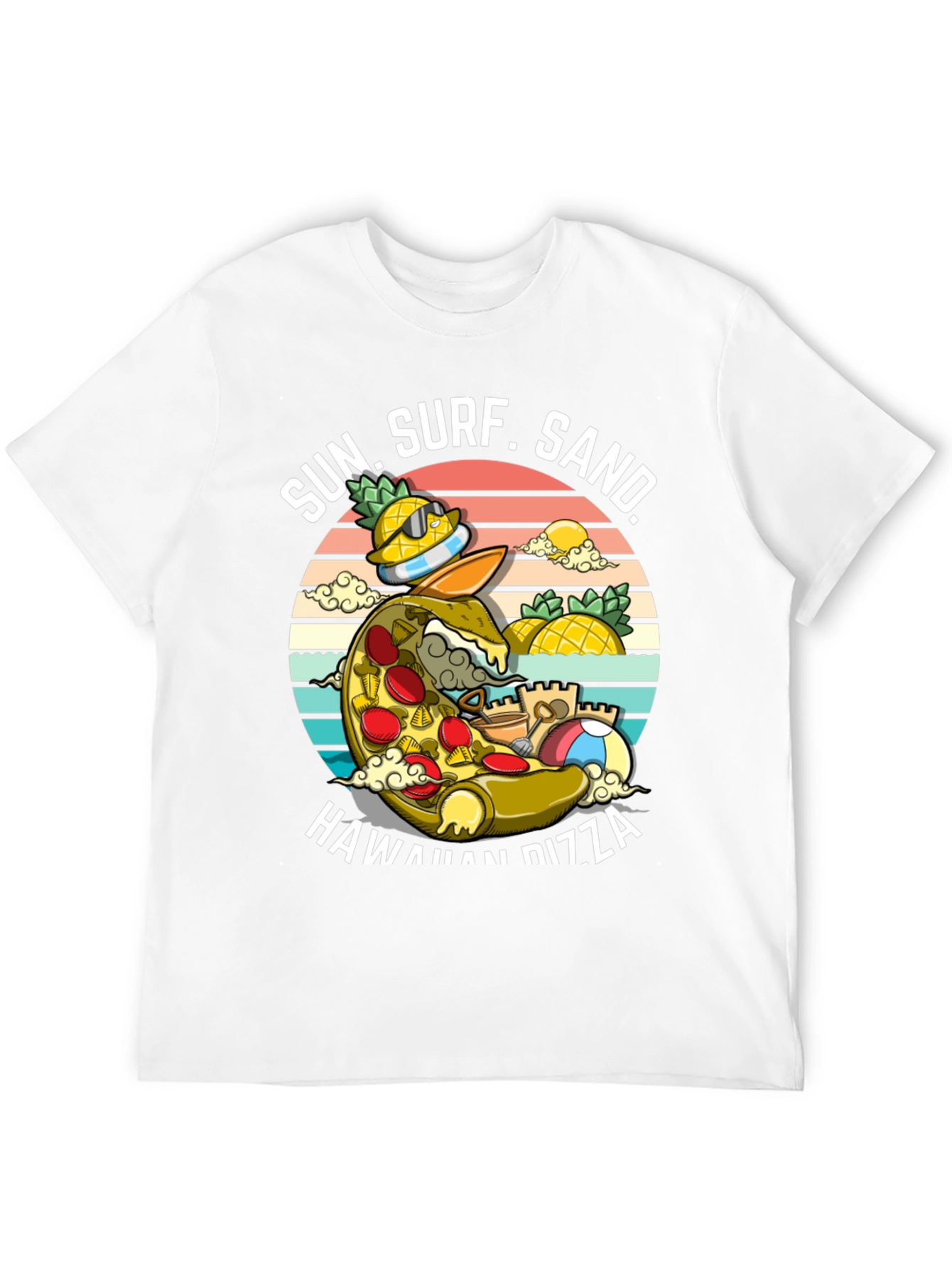 Hawaiian Pizza T-Shirt - Sun Surf Sand Design