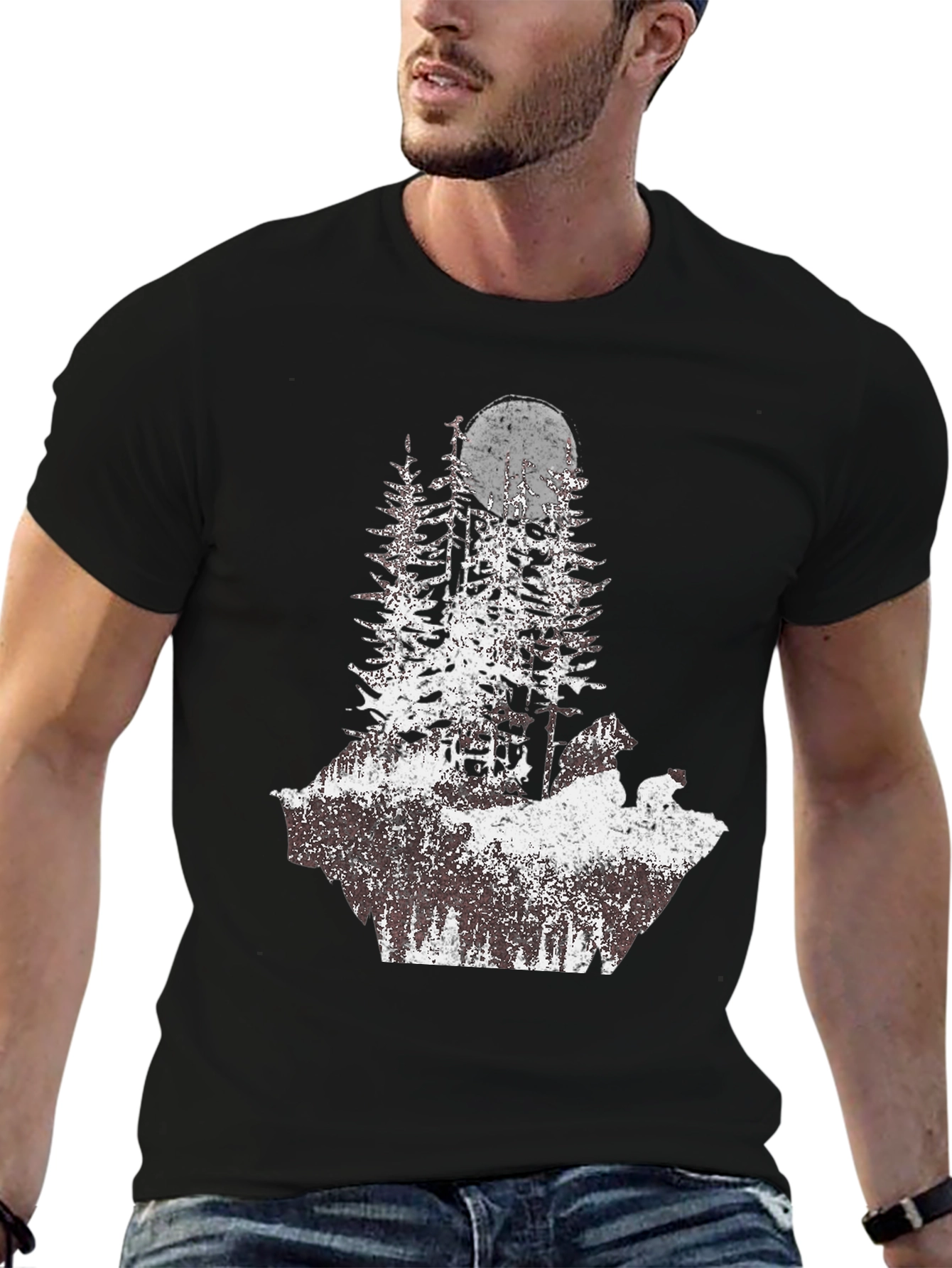 Nature Scene Graphic Tee - Moon & Trees