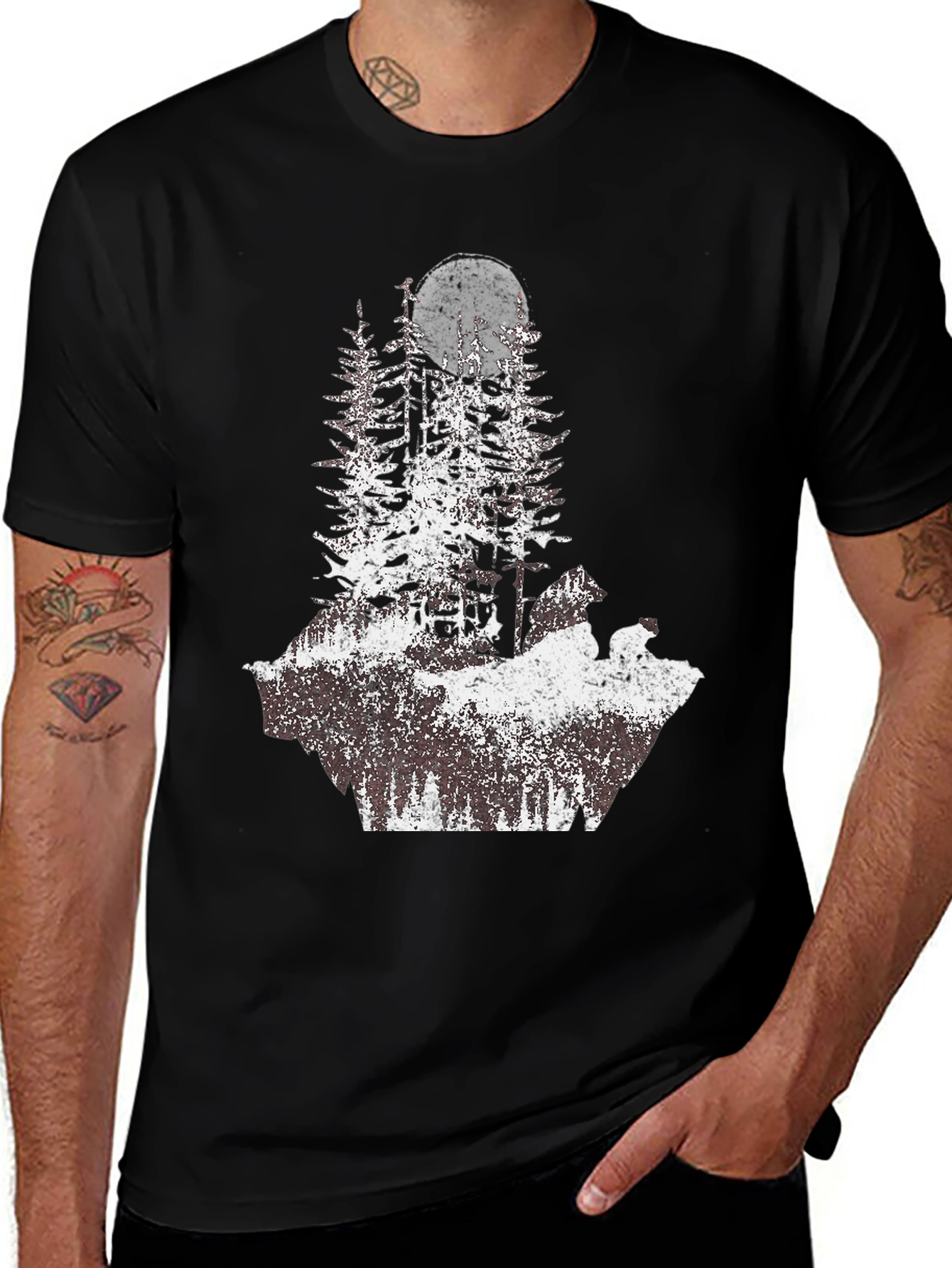 Nature Scene Graphic Tee - Moon & Trees